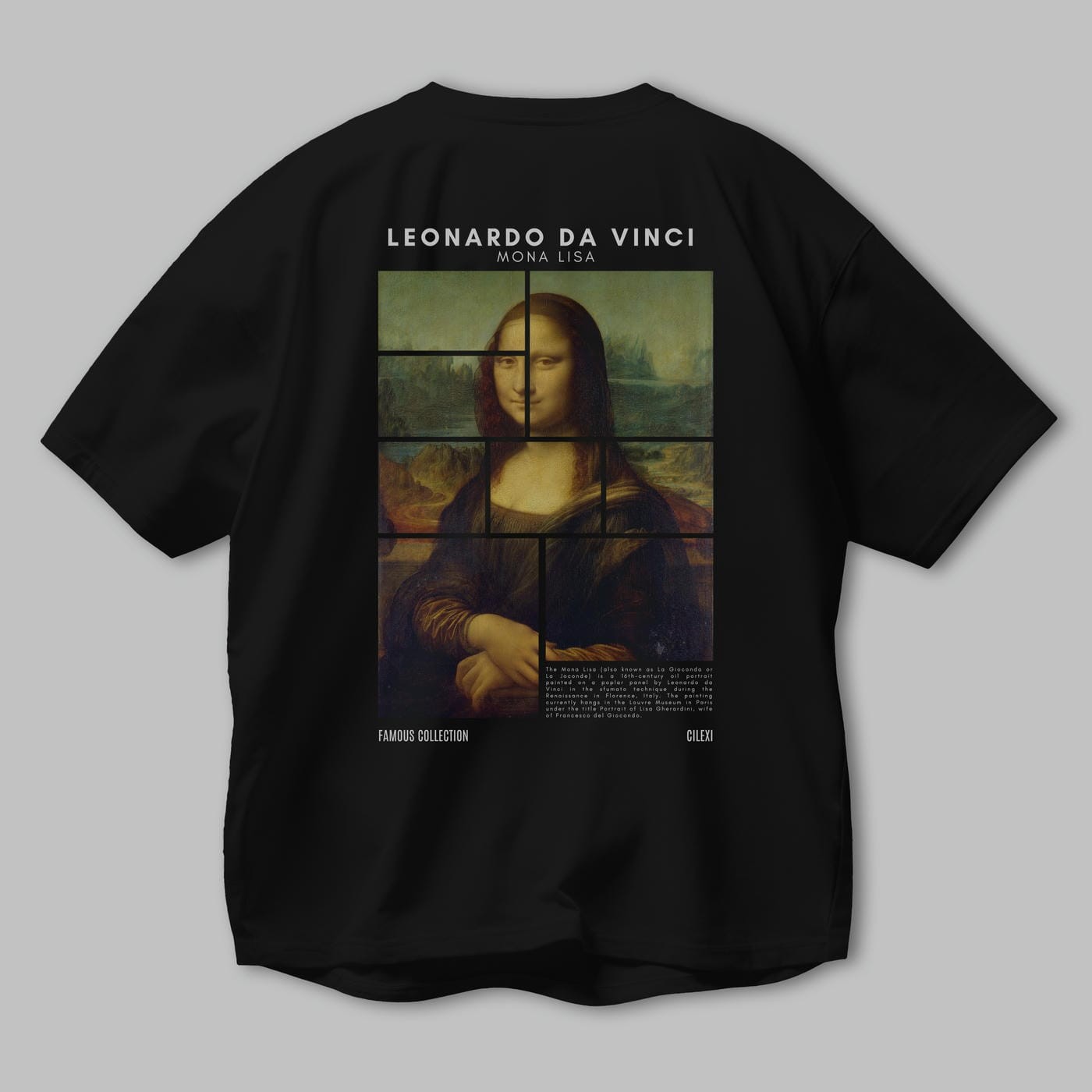 Leonardo Da Vinci Mona Lisa Arka Baskılı Oversize t-shirt Erkek Kadın Bisiklet Yaka Pamuk tişort