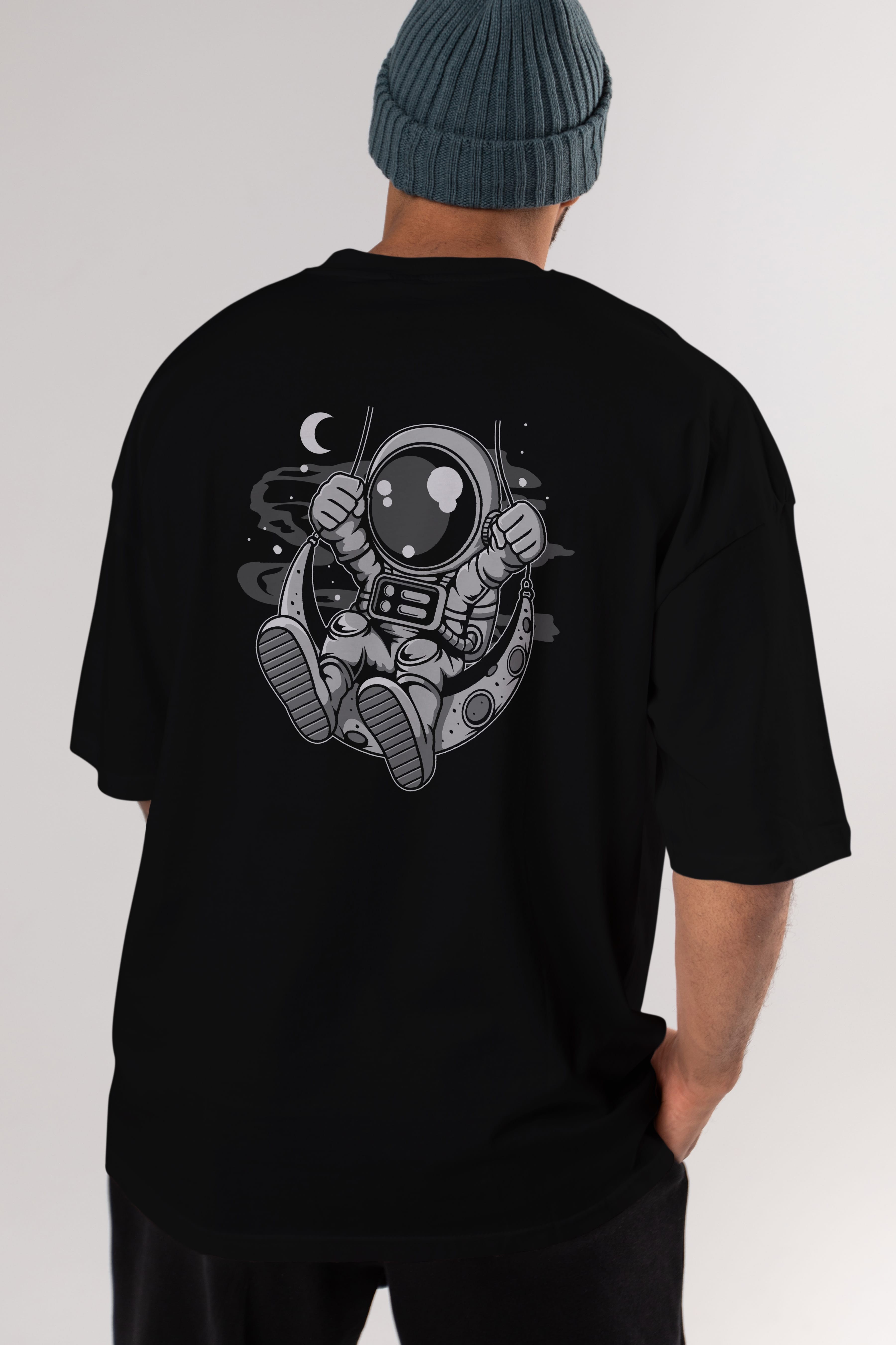 Astronaut Moon Swinger Arka Baskılı Oversize t-shirt Erkek Kadın Unisex