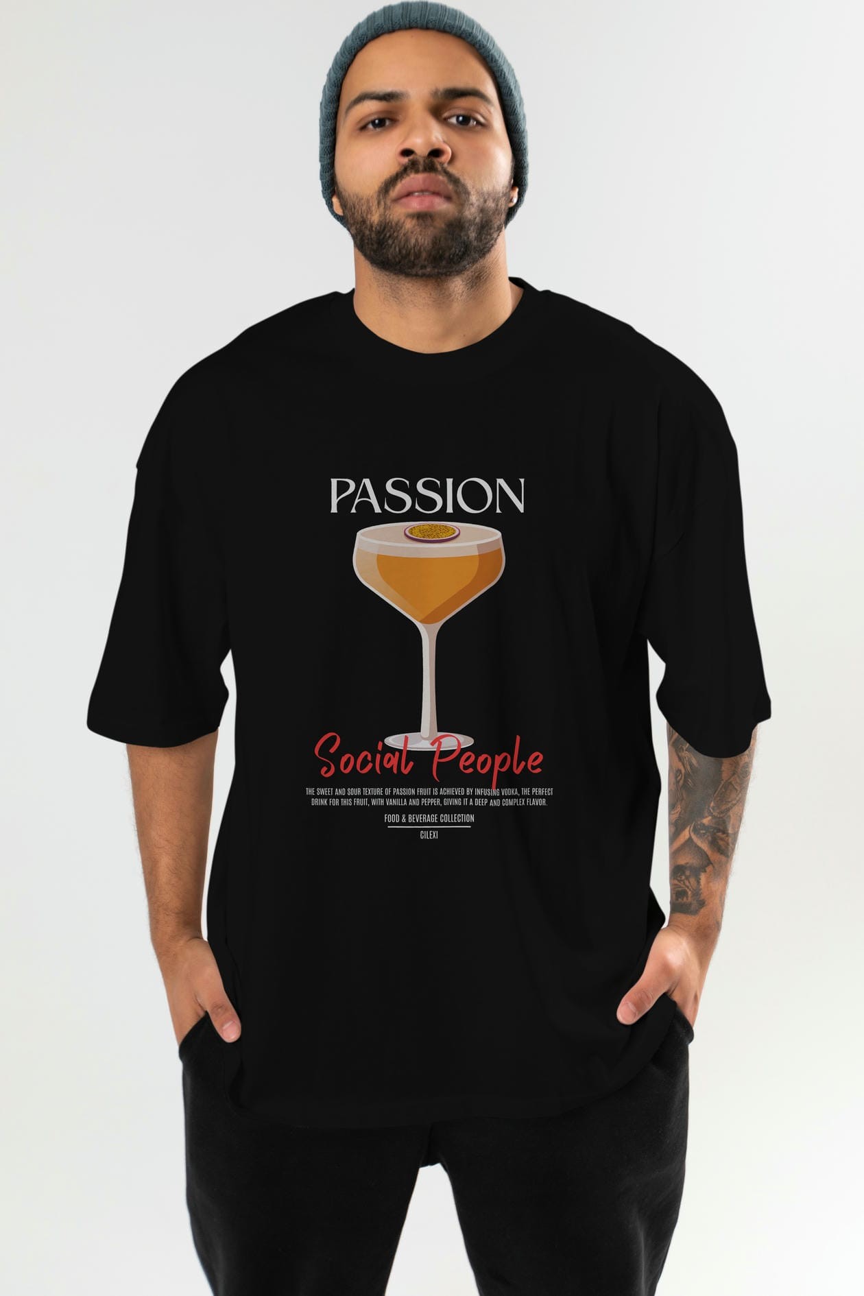 Passion Kokteyl Serisi ön Baskılı Oversize t-shirt Erkek Kadın %100 Pamuk Bisiklet Yaka tişort