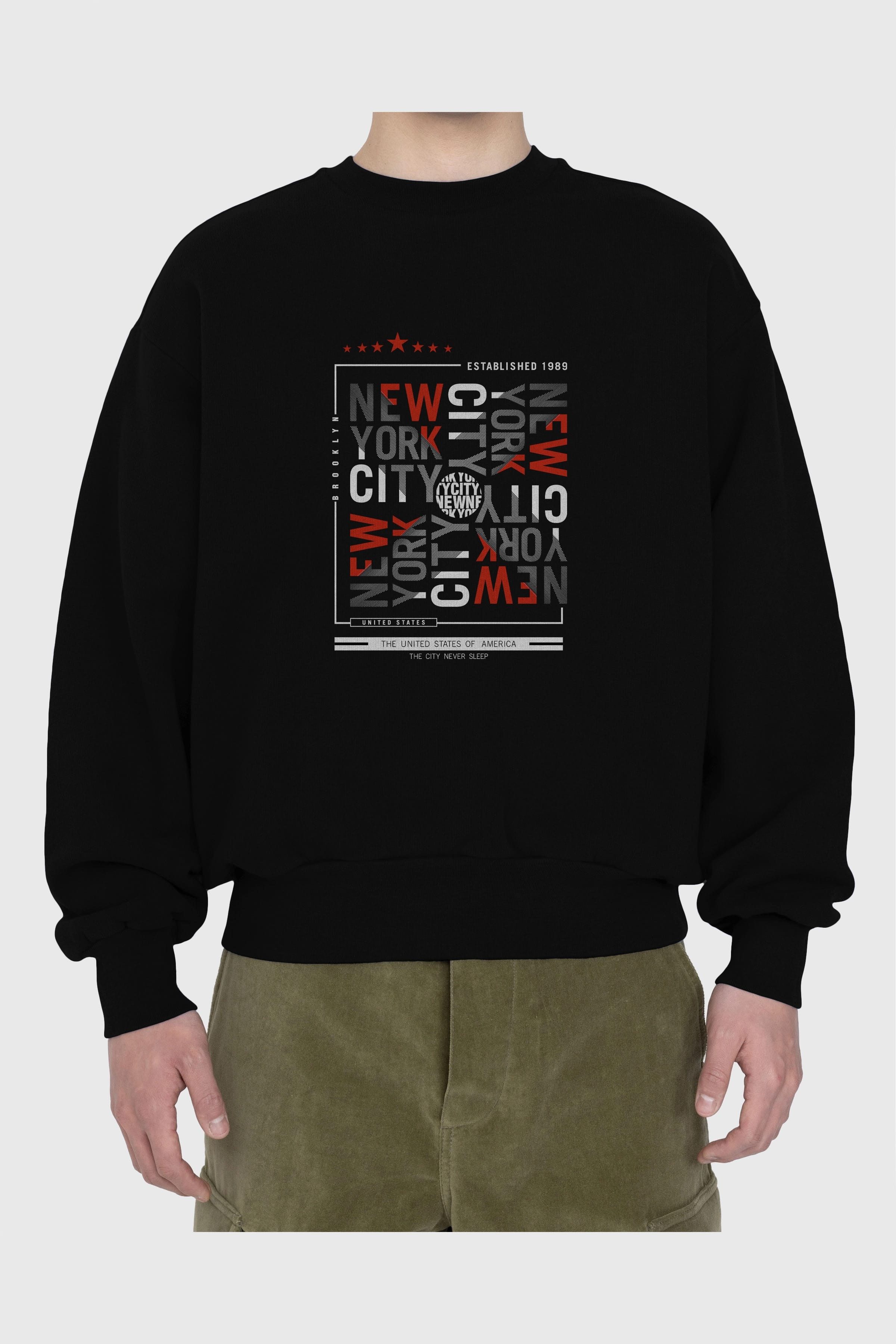 New York Style 2 Ön Baskılı Oversize Sweatshirt Erkek Kadın Unisex