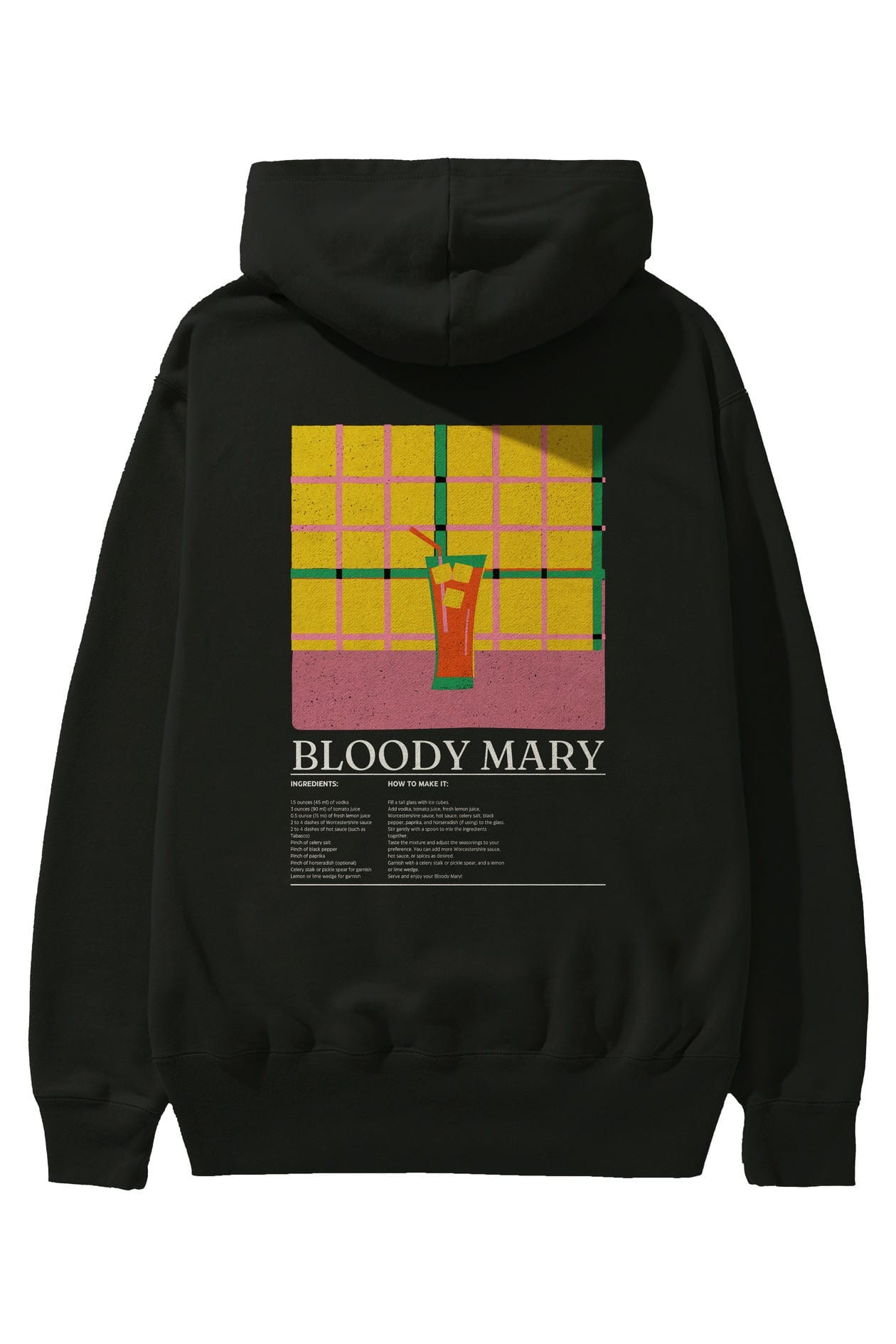 Bloody Mary Kokteyl Arka Baskılı Hoodie Oversize Kapüşonlu Sweatshirt Erkek Kadın