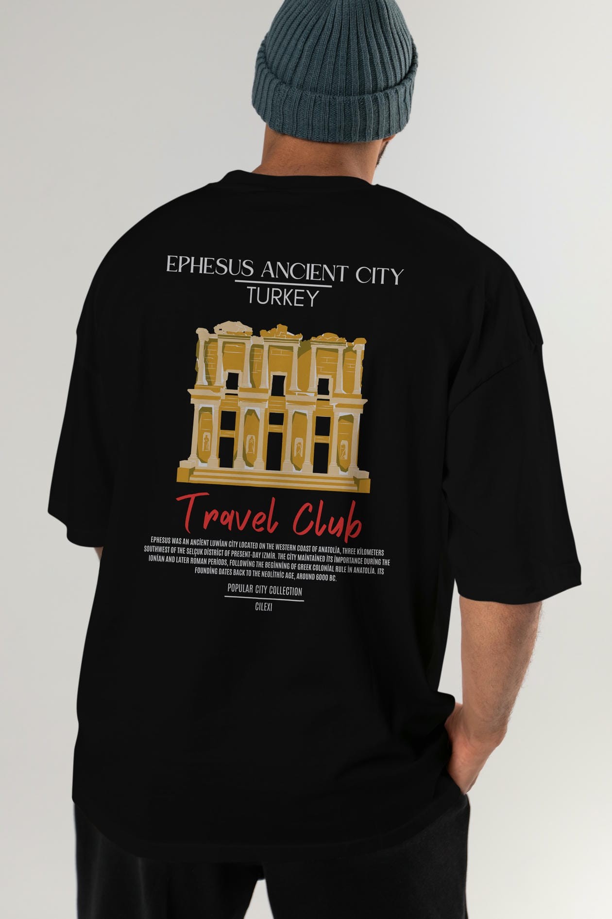 Ephesus Ancient City Turkey Arka Baskılı Oversize t-shirt Erkek Kadın Pamuk Bisiklet Yaka tişort