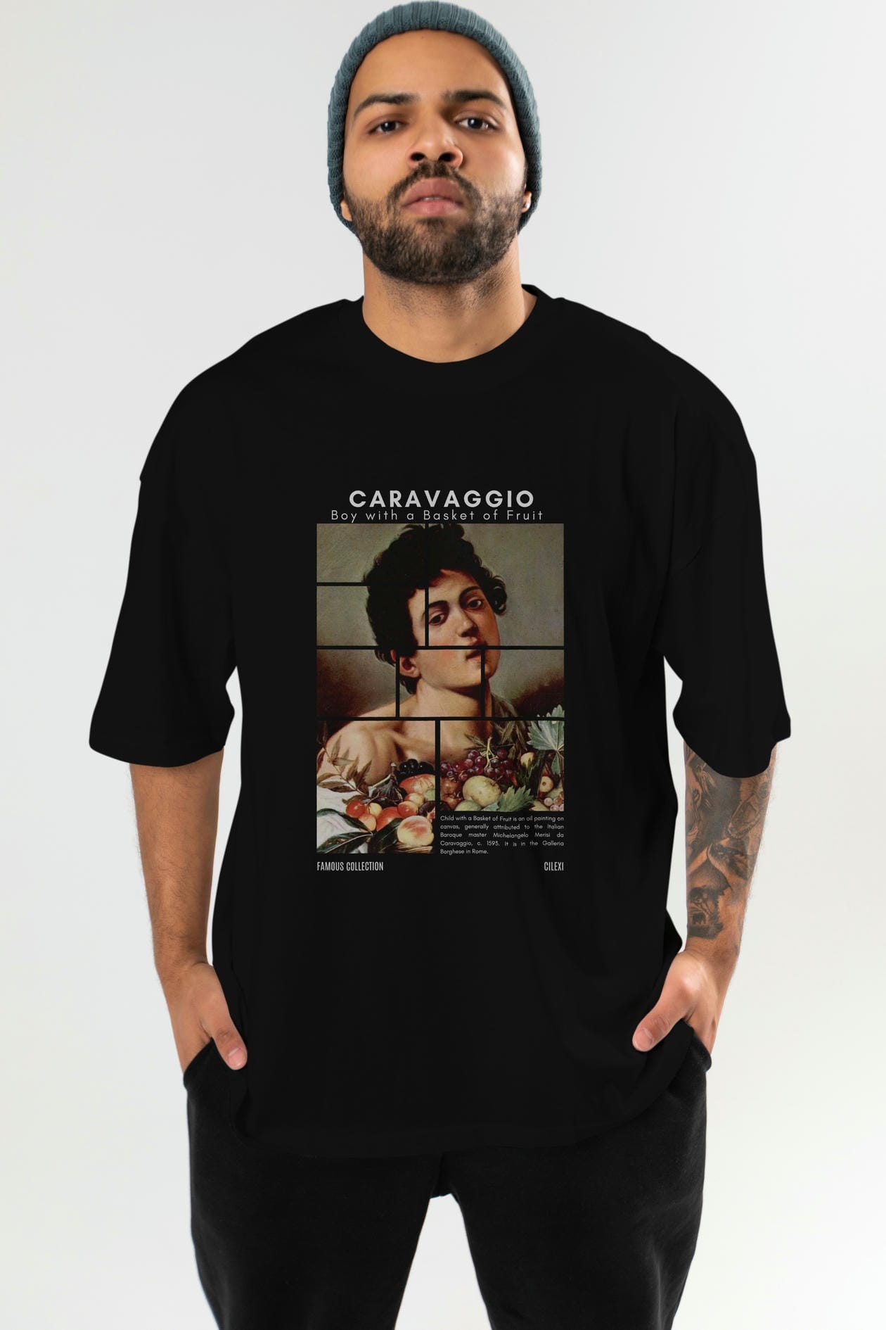 Caravaggio Boy ön Baskılı Oversize t-shirt Erkek Kadın Bisiklet Yaka Pamuk tişort