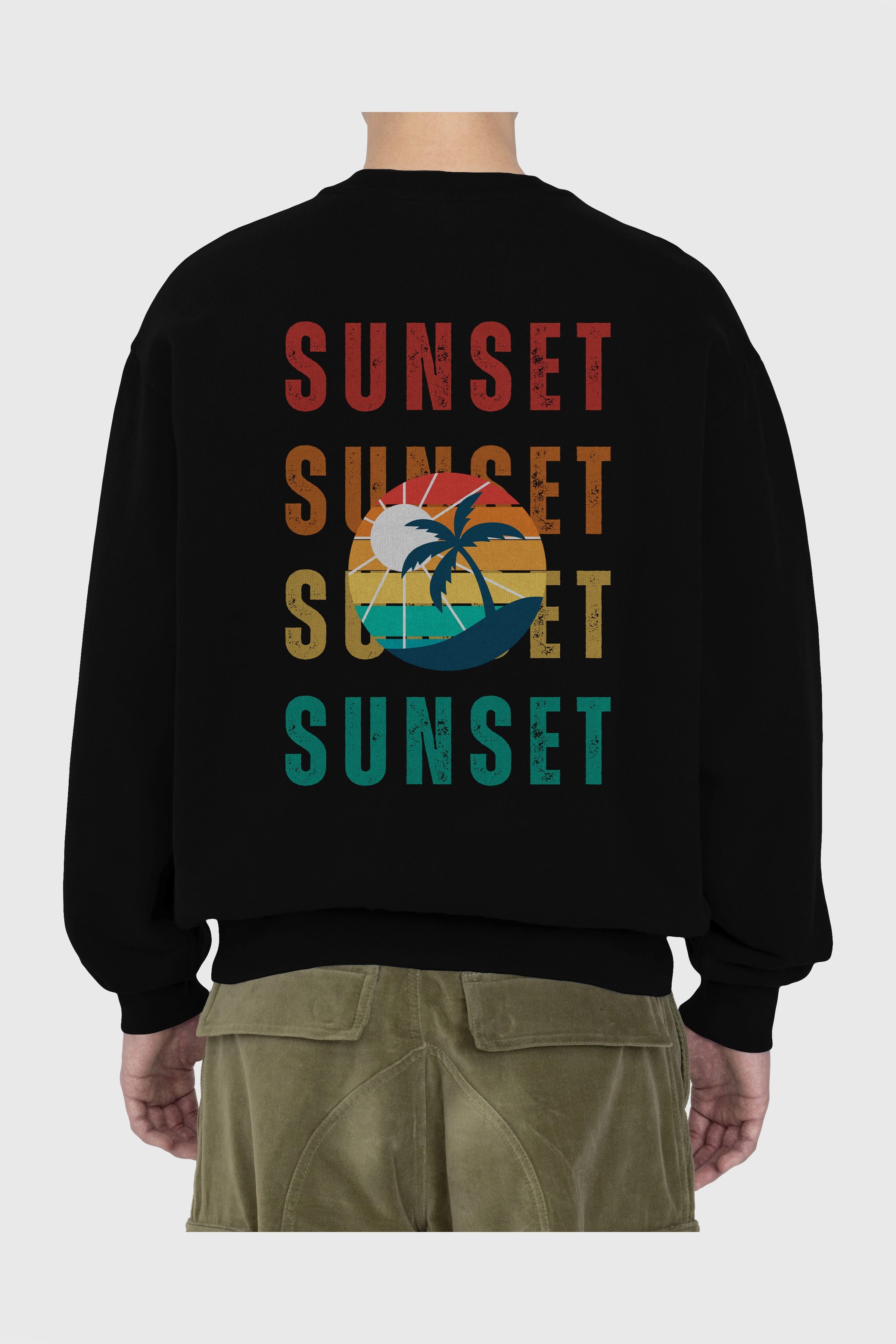 Sunset Yazılı Arka Baskılı Oversize Sweatshirt Erkek Kadın Unisex