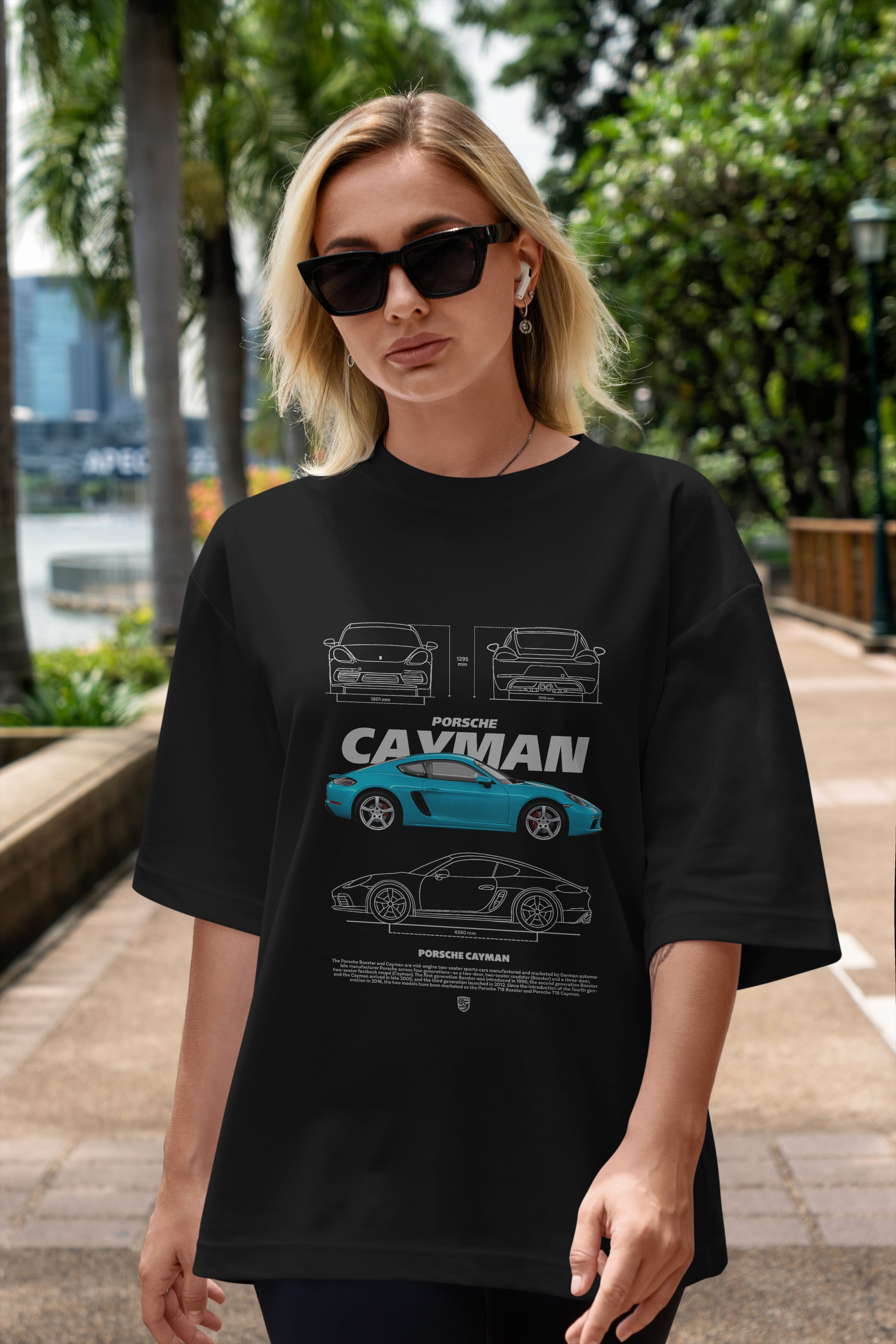 Porsche CAYMAN BLUE Ön Baskılı Oversize t-shirt Erkek Kadın Unisex %100 Pamuk Bisiklet Yaka tişort