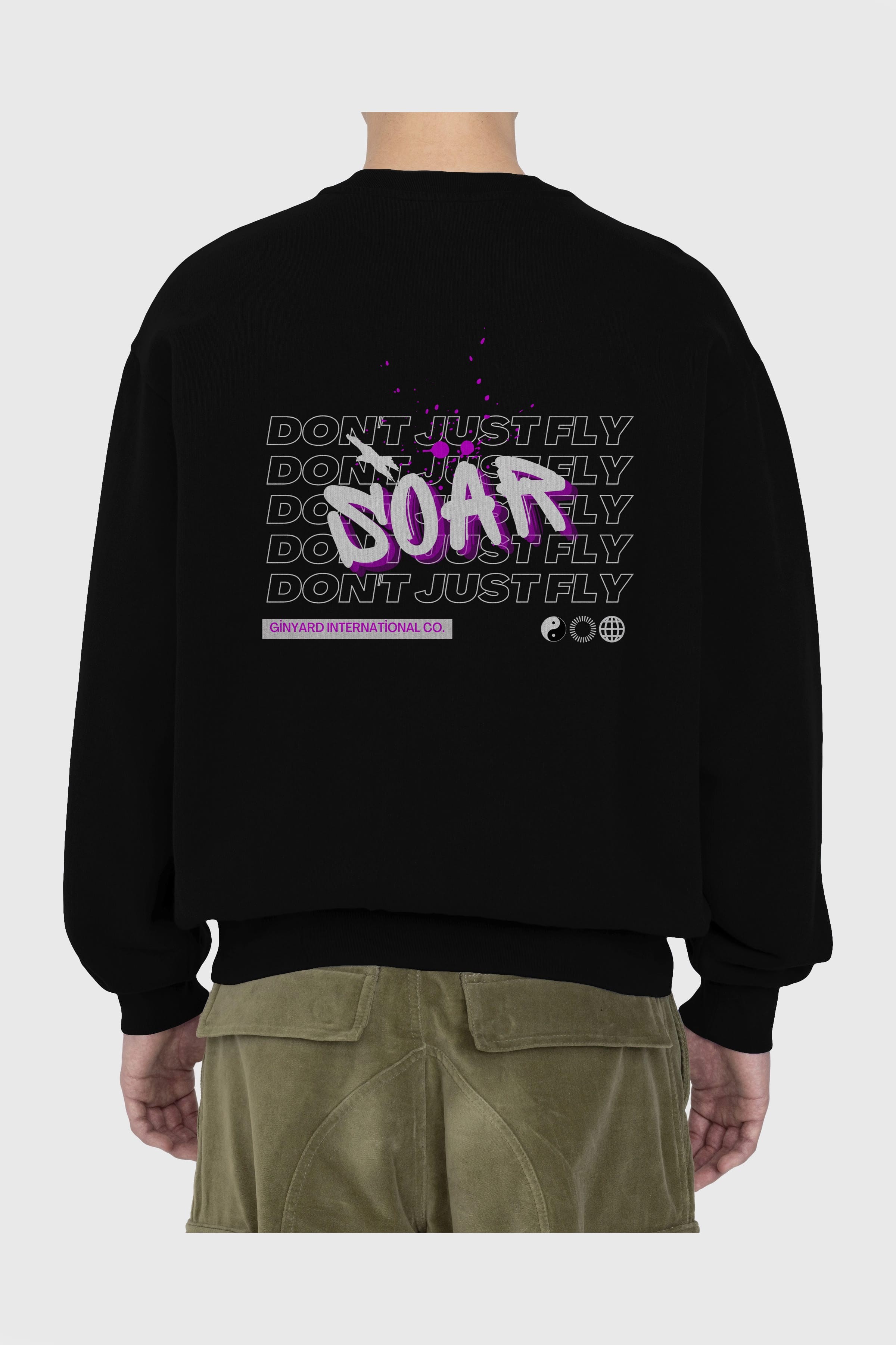 Soar Dont Just Fly Yazılı Arka Baskılı Oversize Sweatshirt Erkek Kadın Unisex