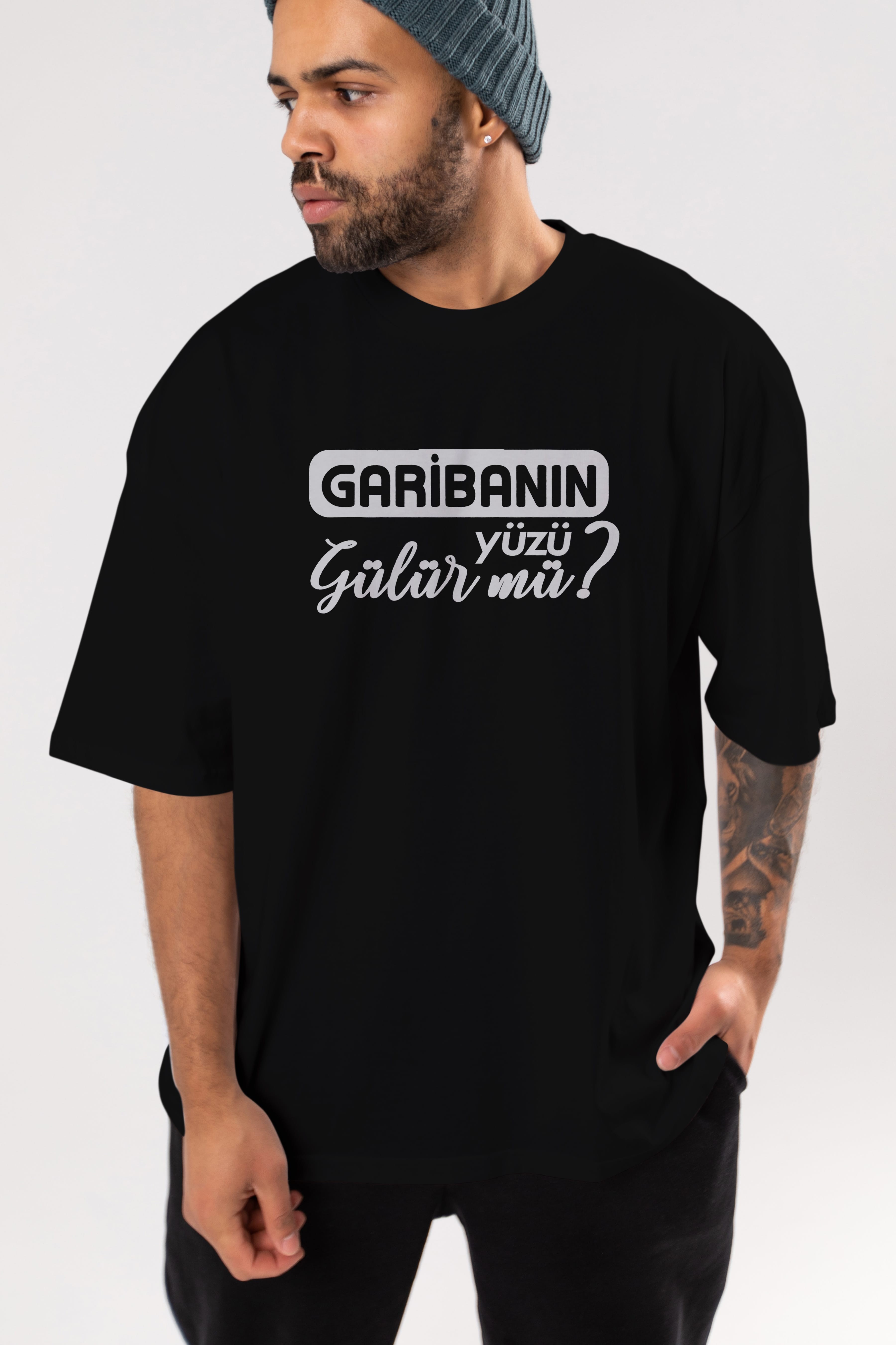 Garibanın Yüzü Gülür Mü Ön Baskılı Oversize t-shirt %100 pamuk Erkek Kadın Unisex
