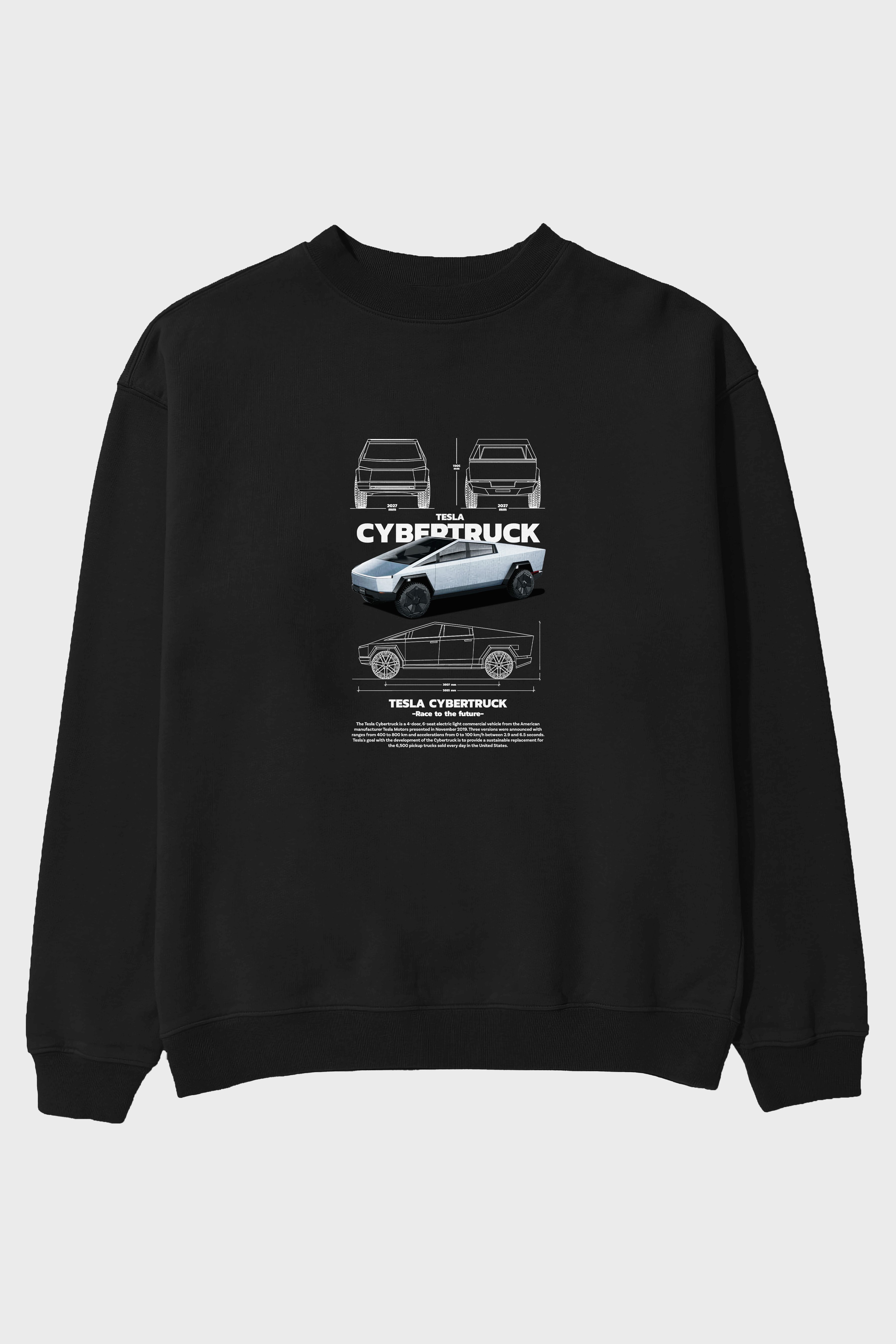 TESLA CYBERTRUCK Ön Baskılı Anime Oversize Sweatshirt Erkek Kadın Unisex