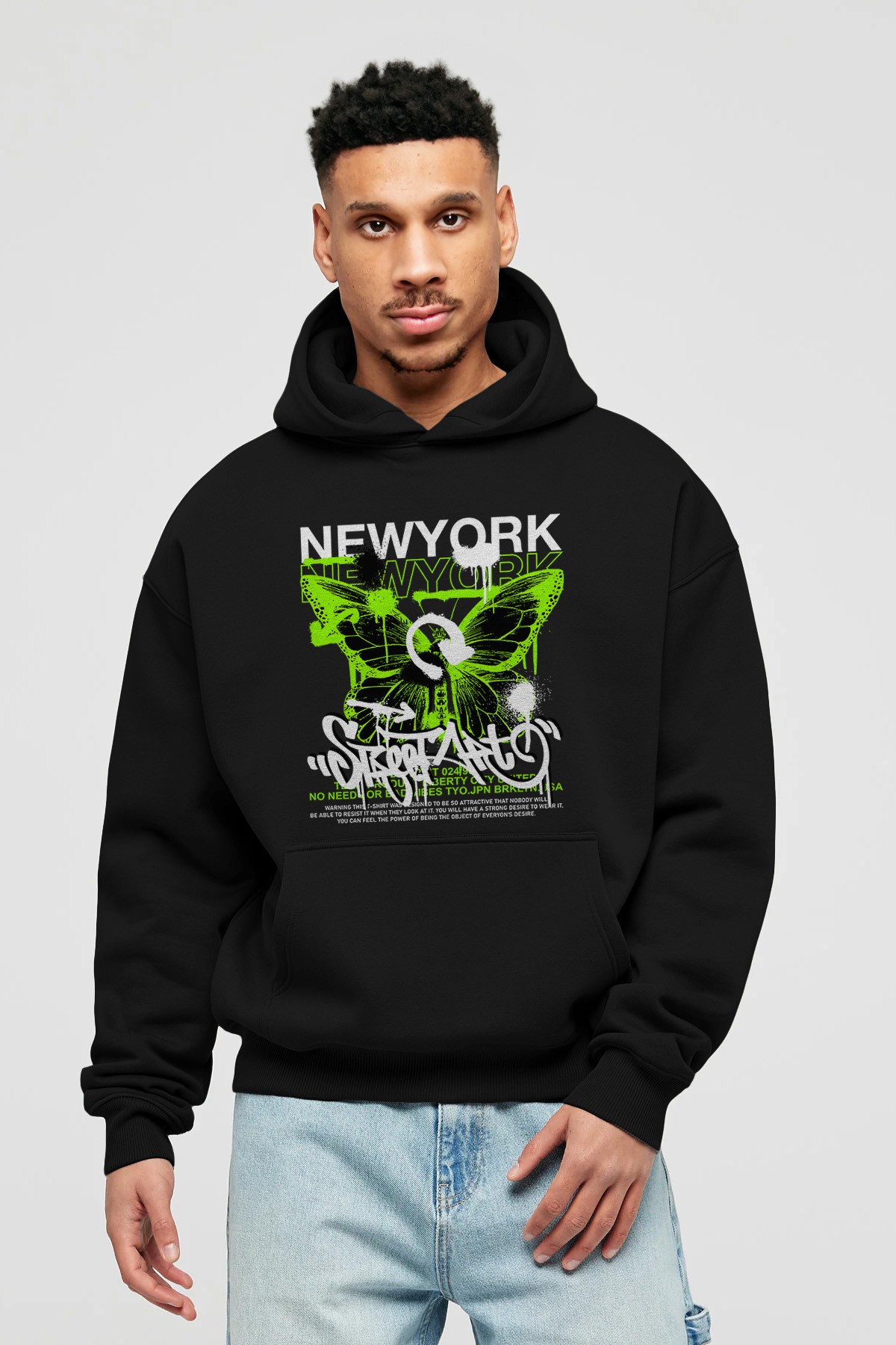 New York Street Style Ön Baskılı Hoodie Oversize Kapüşonlu Sweatshirt Erkek Kadın Unisex