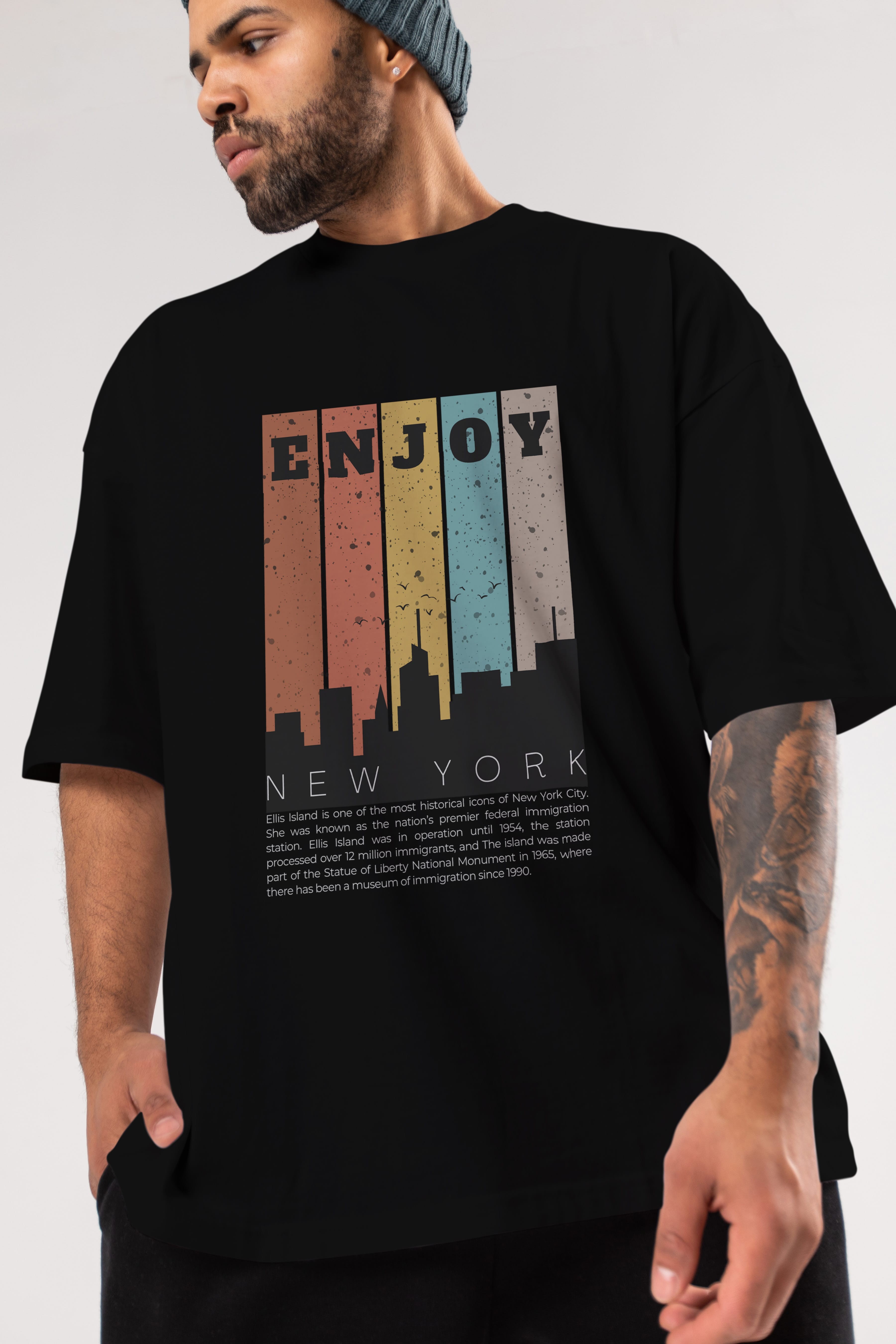 Enjoy New York Yazılı Ön Baskılı Oversize t-shirt Erkek Kadın Unisex
