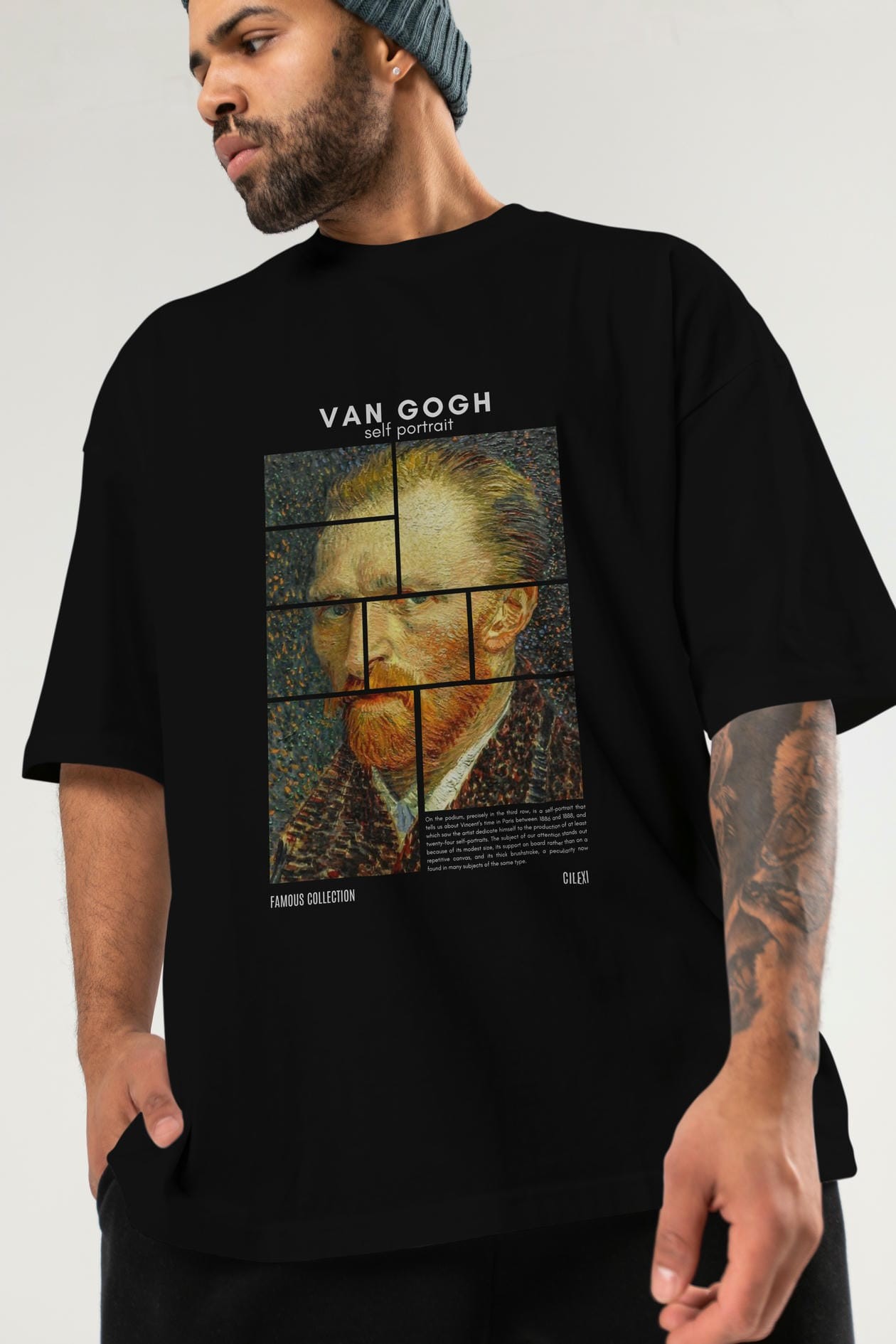 Van Gogh Self Portrait ön Baskılı Oversize t-shirt Erkek Kadın Bisiklet Yaka Pamuk tişort