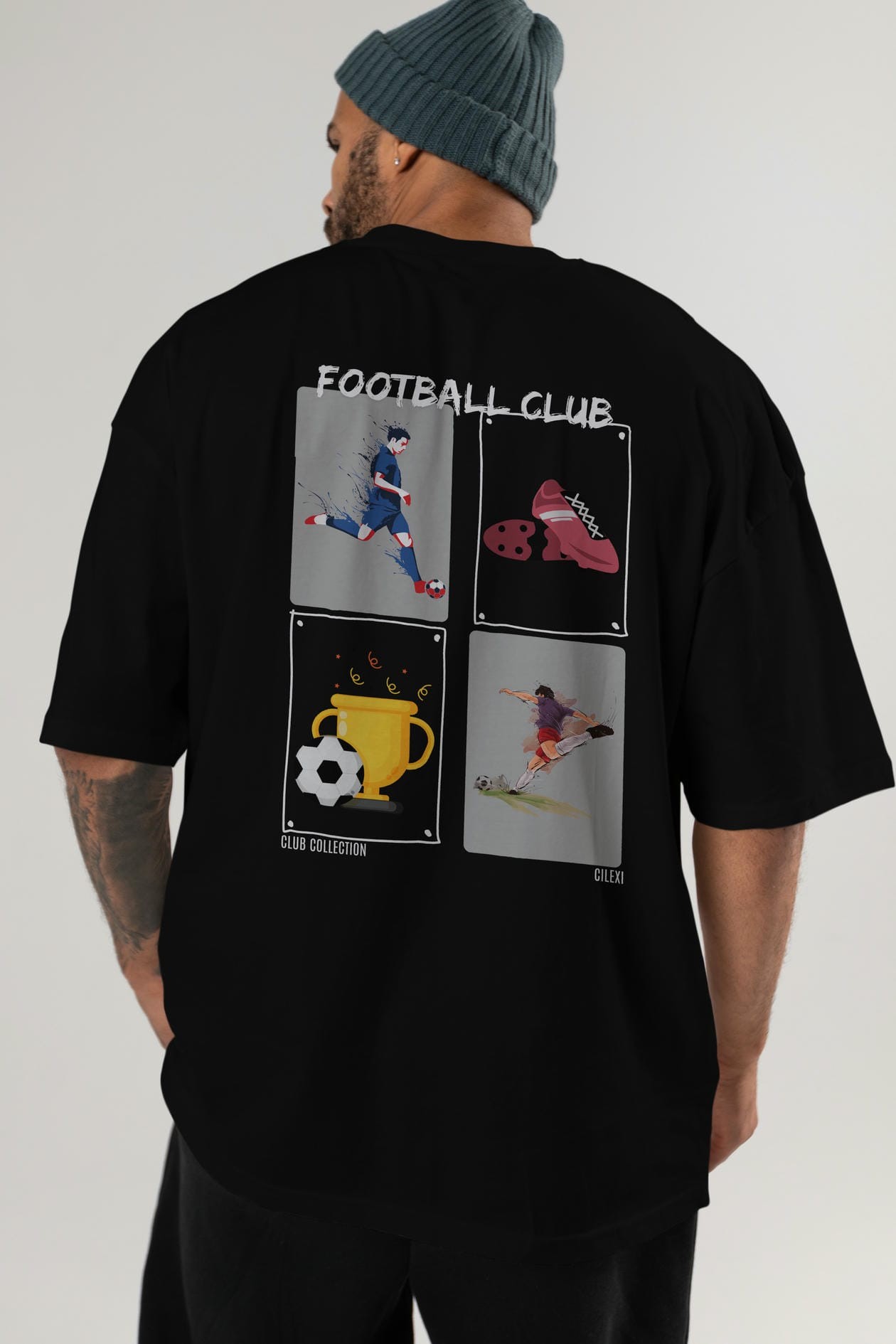 Football Club Arka Baskılı Oversize t-shirt Erkek Kadın %100 Pamuk Bisiklet Yaka tişort
