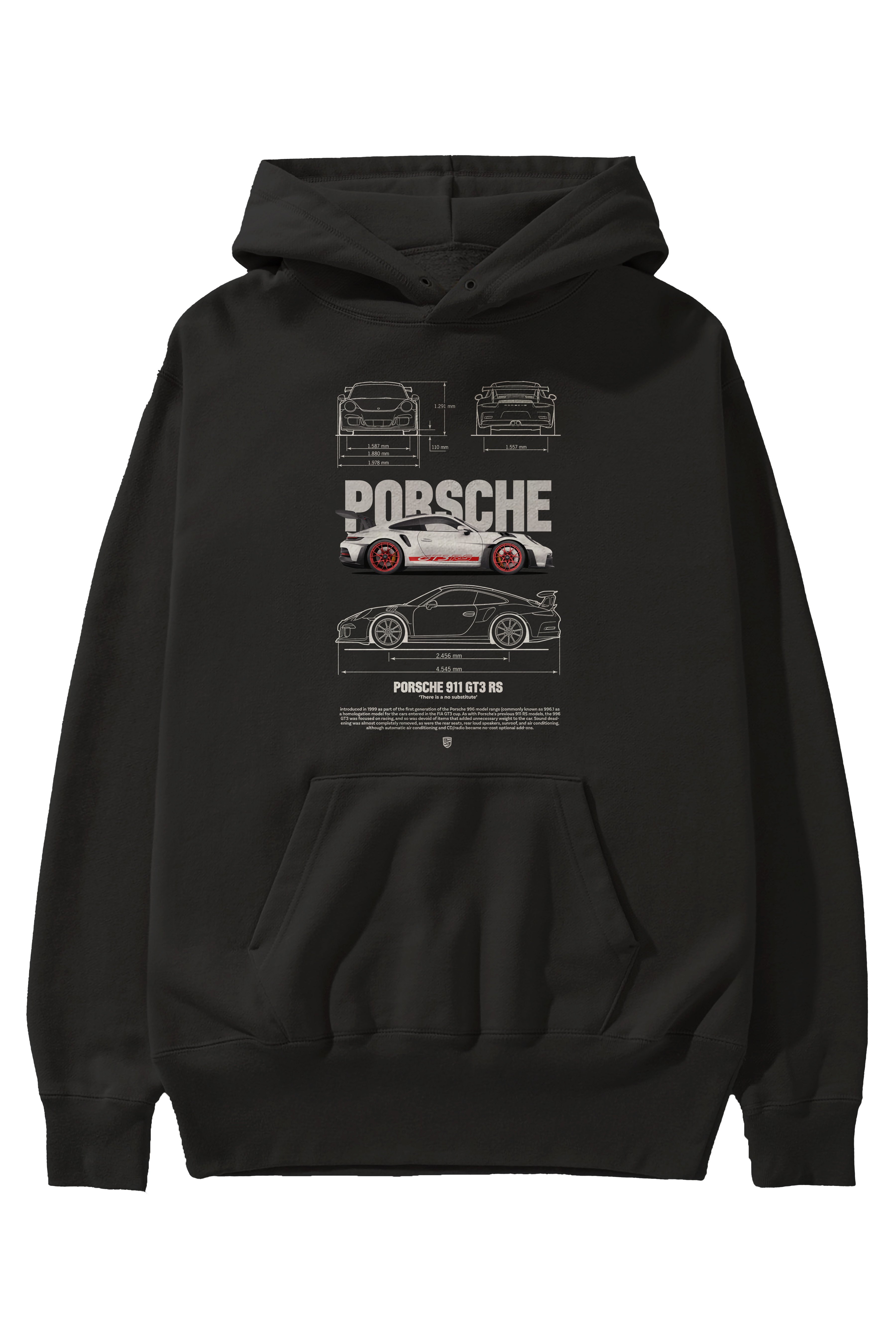GRAY PORSCHE 911 GT3 Ön Baskılı Hoodie Oversize Kapüşonlu Sweatshirt Erkek Kadın Unisex