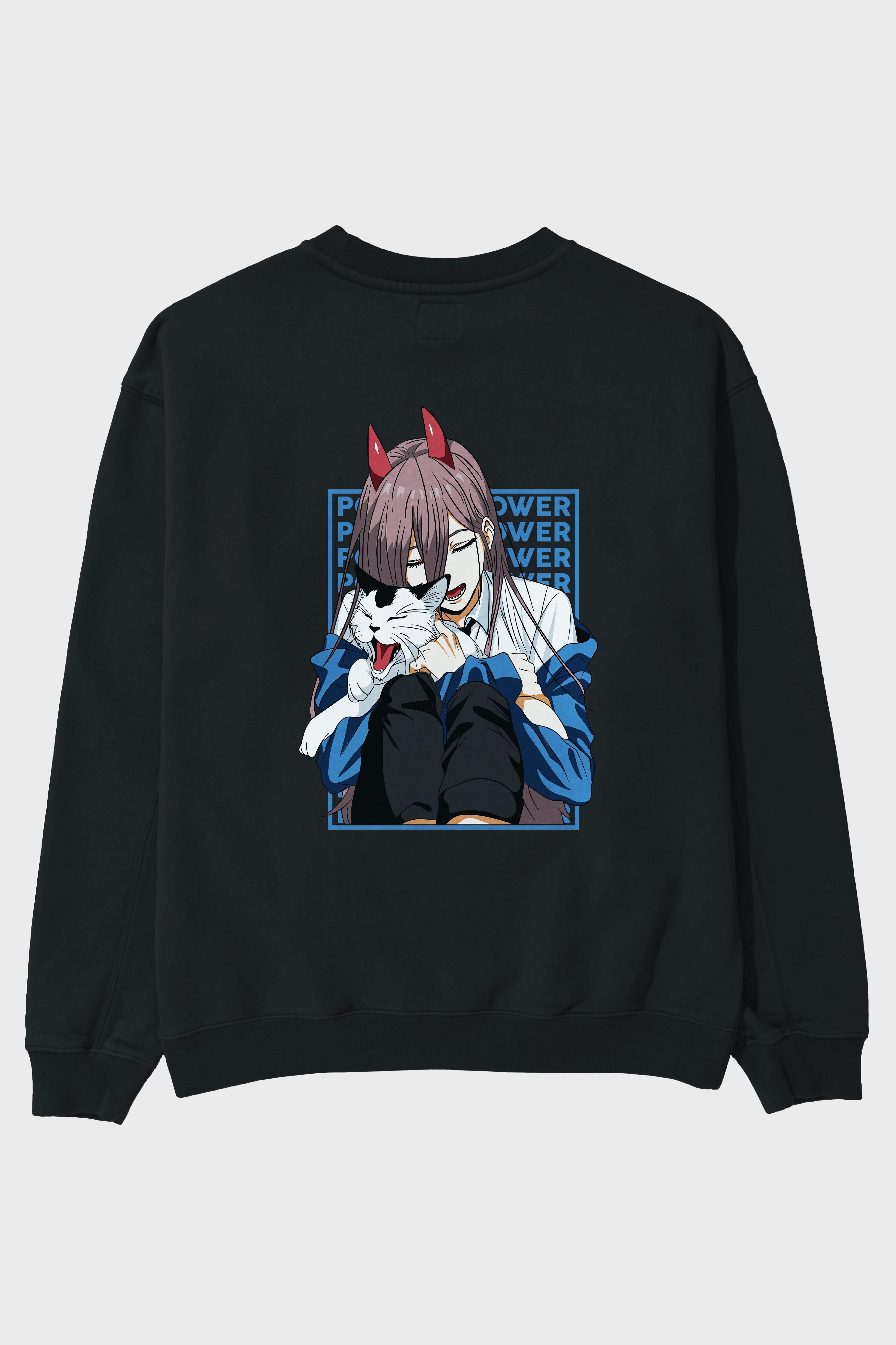 POWER CHAINSAWMAN Anime Arka Baskılı Oversize Sweatshirt Erkek Kadın Unisex