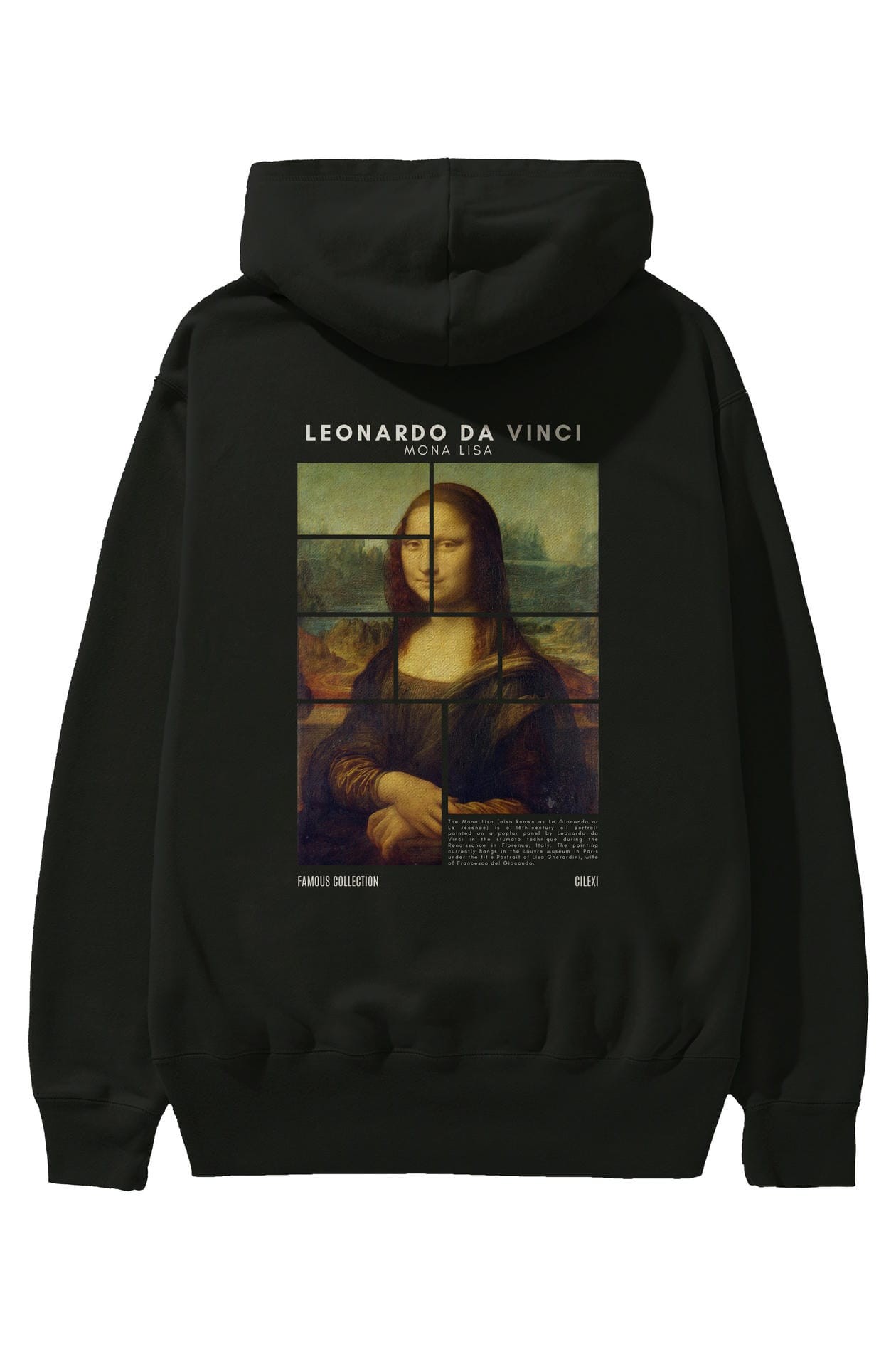 Leonardo Da Vinci Mona Lisa Arka Baskılı Hoodie Oversize Kapüşonlu Sweatshirt Erkek Kadın