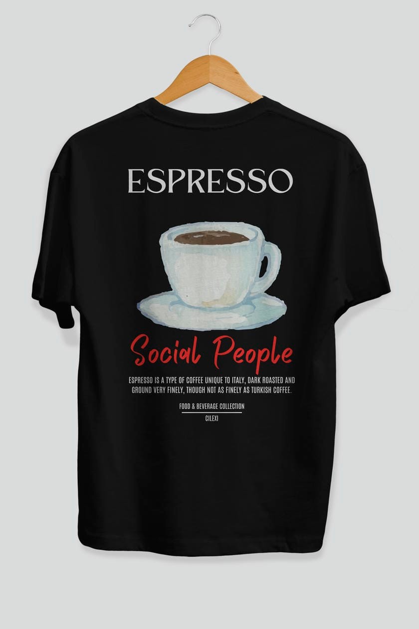 Espresso Kokteyl Serisi Baskılı Oversize t-shirt Erkek Kadın Unisex %100 Pamuk Bisiklet Yaka tişort
