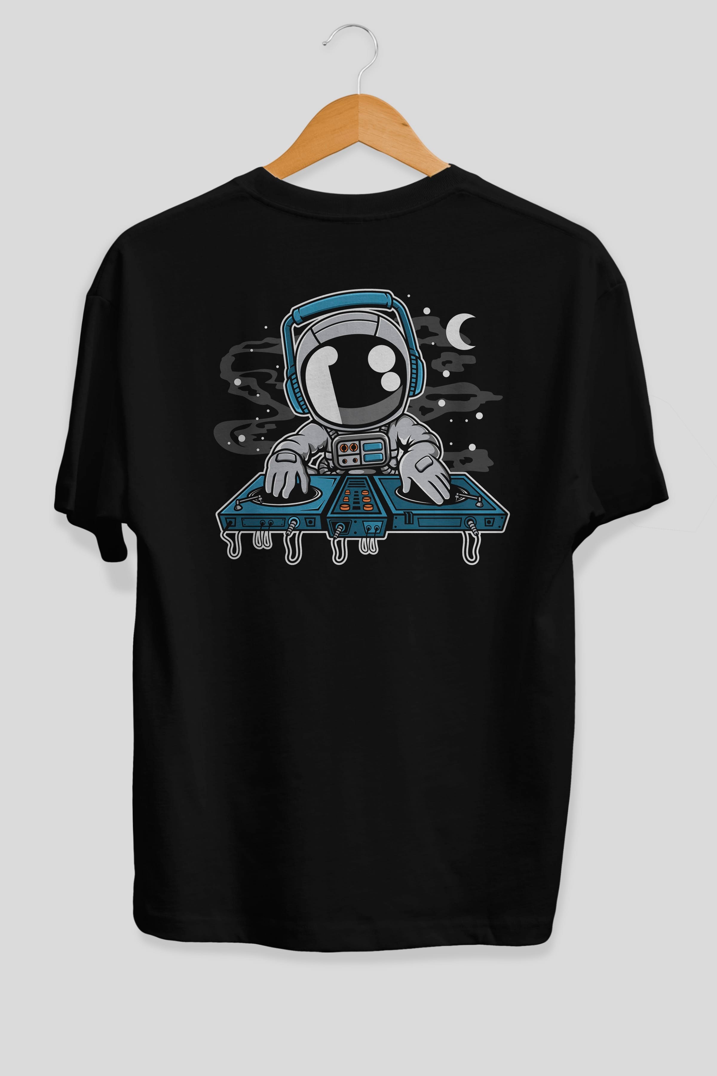 Astronaut Turntable Arka Baskılı Oversize t-shirt Erkek Kadın Unisex