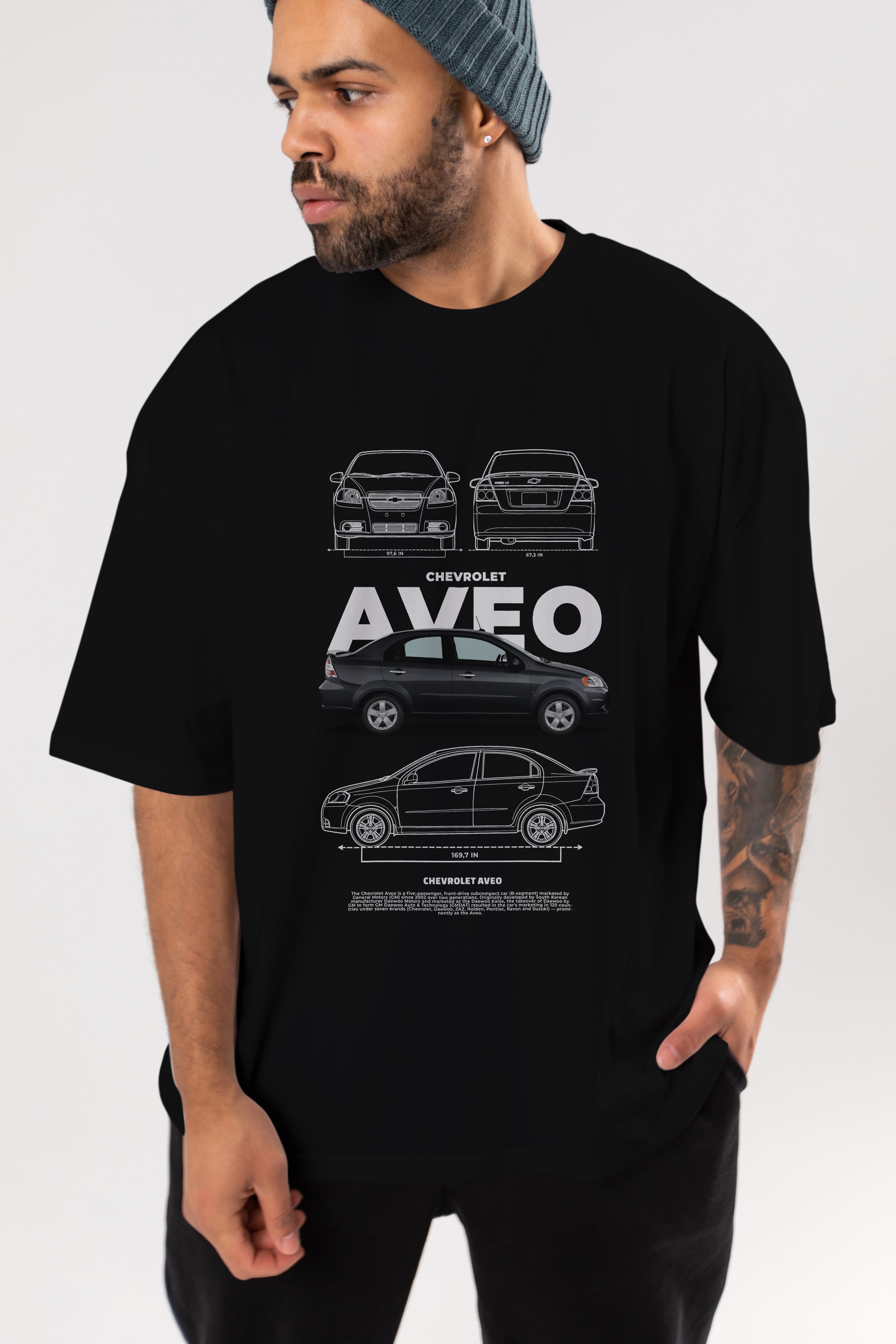 Chevrolet Aveo Ön Baskılı Oversize t-shirt Erkek Kadın Unisex %100 Pamuk Bisiklet Yaka tişort