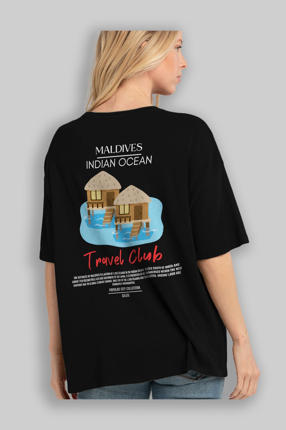 Maldives İndian Ocean Arka Baskılı Oversize t-shirt Erkek Kadın Pamuk Bisiklet Yaka tişort