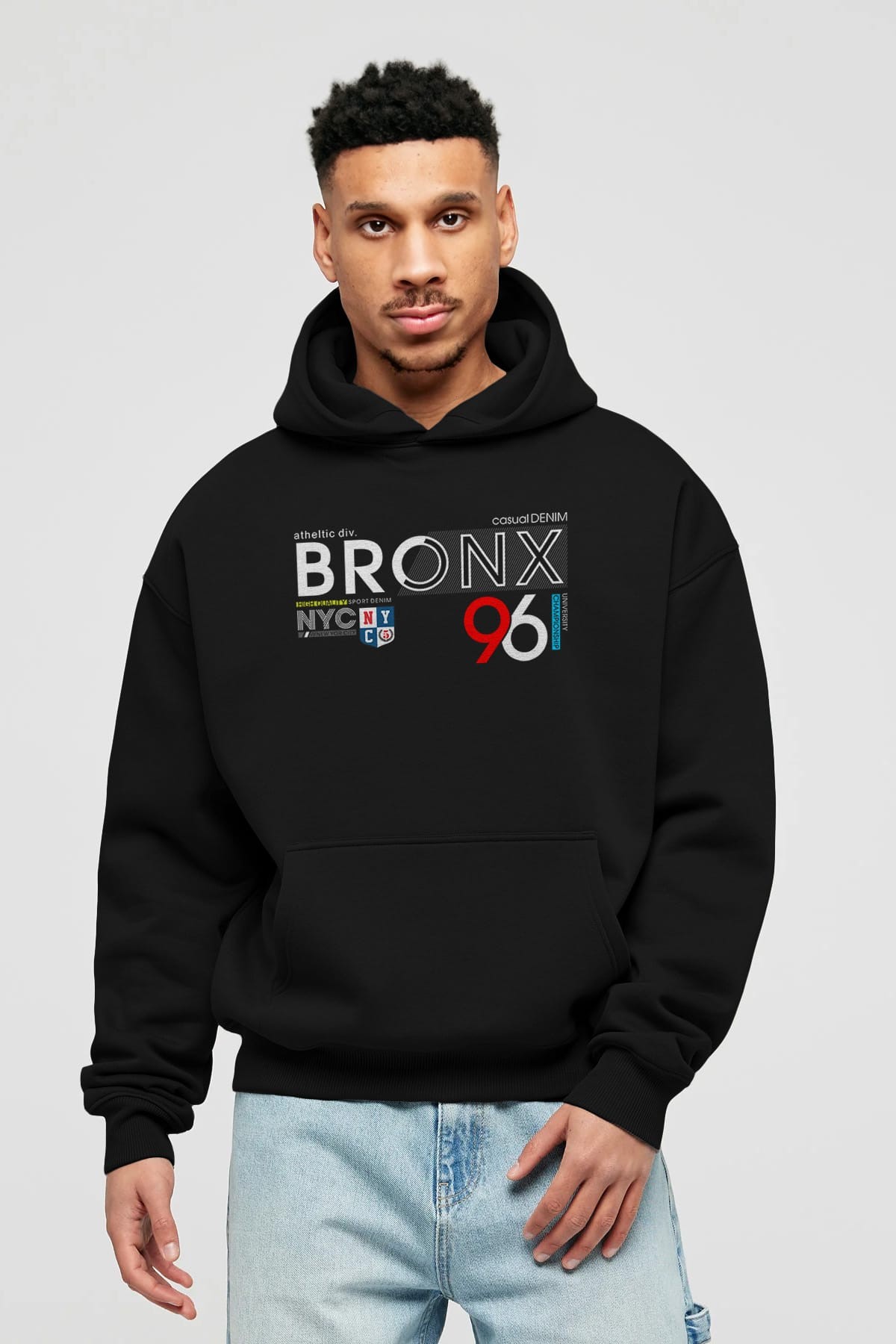 Bronx 96 Ön Baskılı Oversize Hoodie Kapüşonlu Sweatshirt Erkek Kadın Unisex
