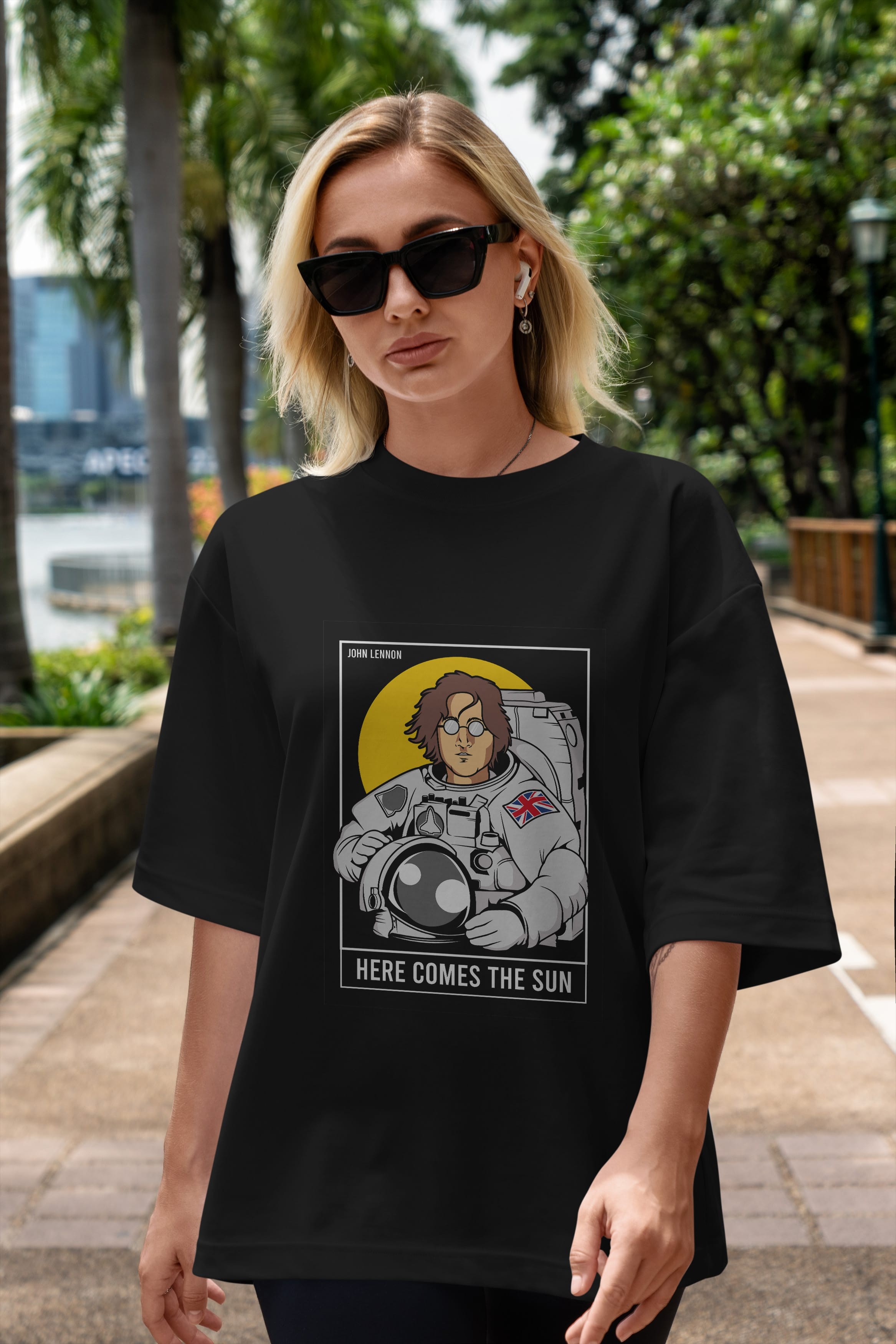 John Lennon Astronot Ön Baskılı Oversize t-shirt Erkek Kadın Unisex %100 Pamuk tişort
