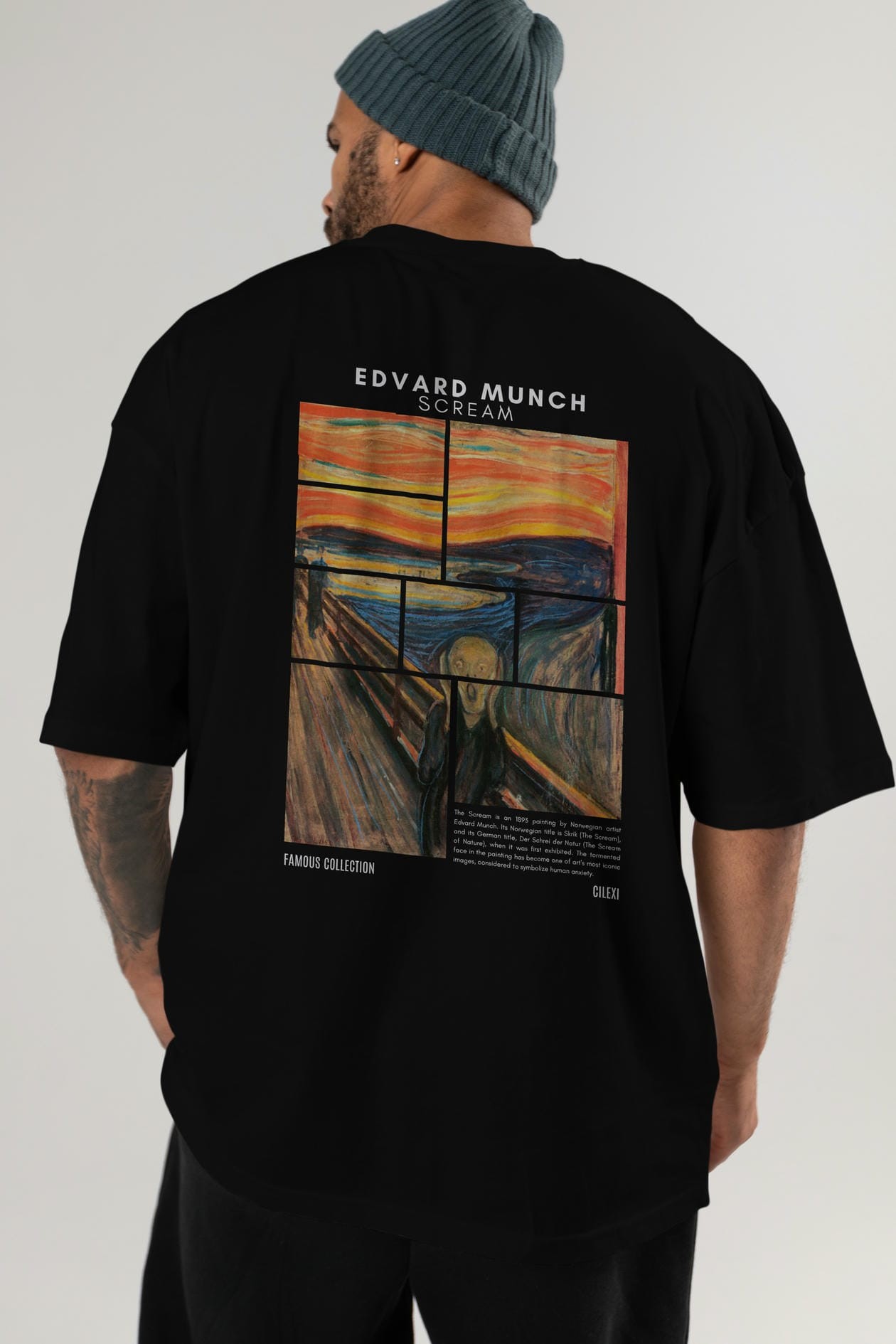 Edvard Munch Scream Arka Baskılı Oversize t-shirt Erkek Kadın Bisiklet Yaka Pamuk tişort