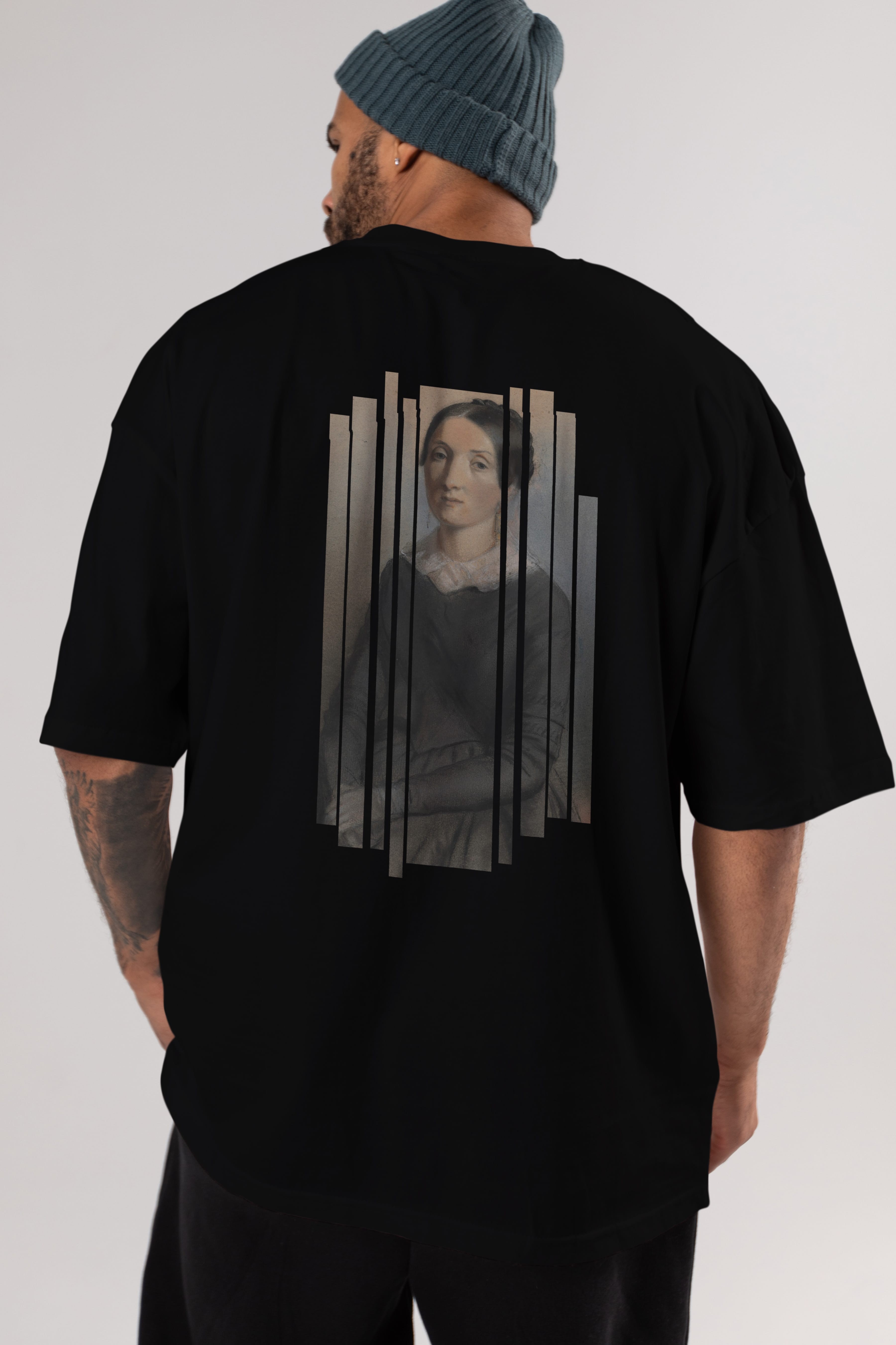 Retro Portre Arka Baskılı Oversize t-shirt Erkek Kadın Unisex