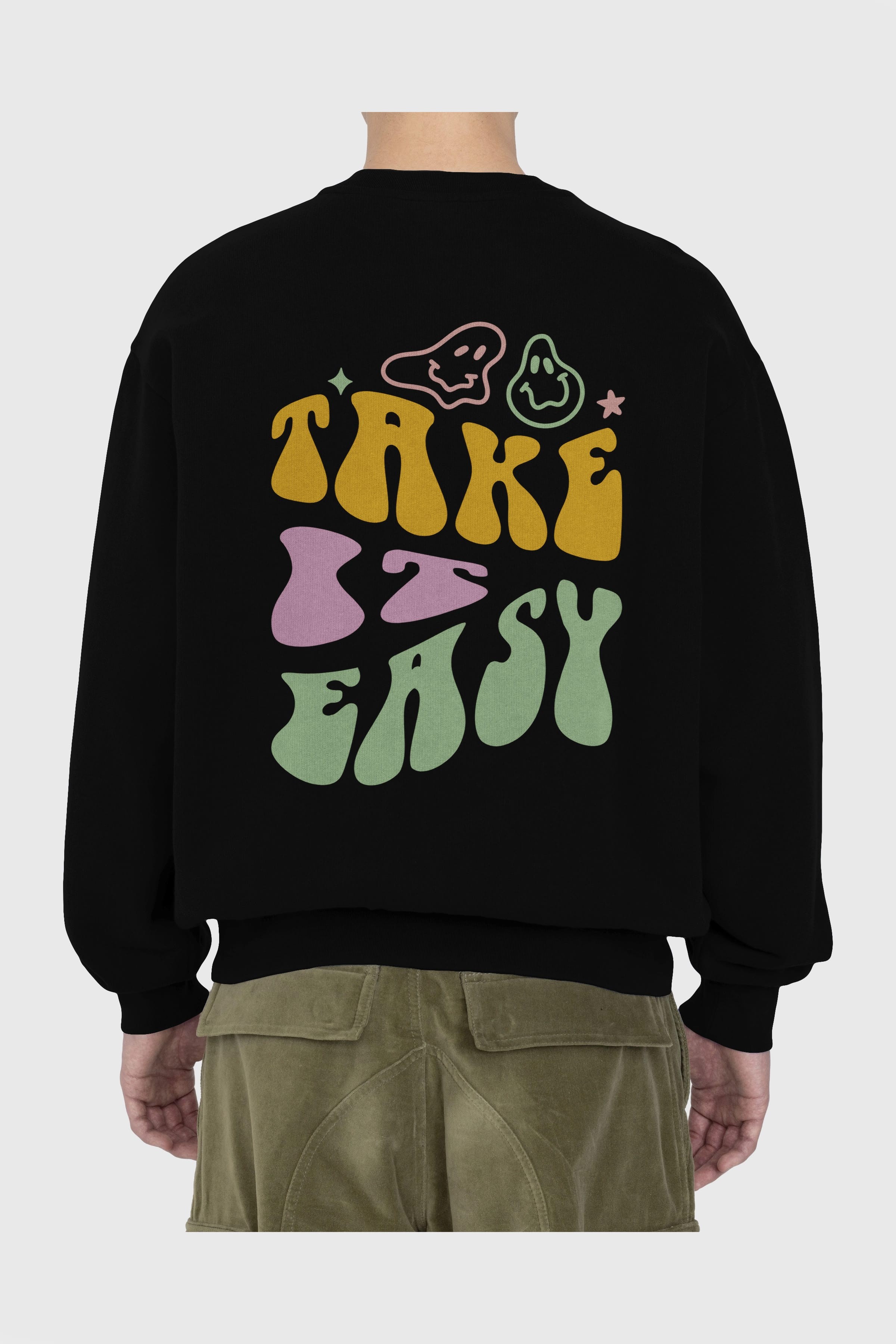 Take it Easy Yazılı Arka Baskılı Oversize Sweatshirt Erkek Kadın Unisex