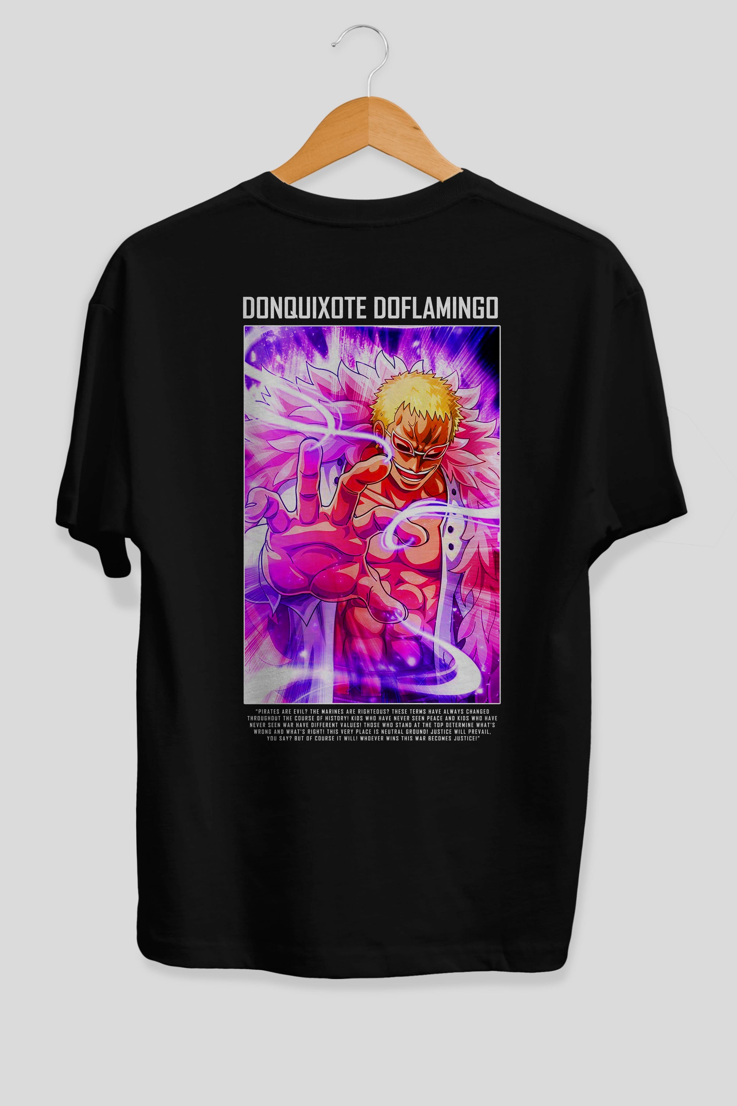 Doflamingo Anime Arka Baskılı Oversize t-shirt Erkek Kadın Unisex %100 pamuk tişort