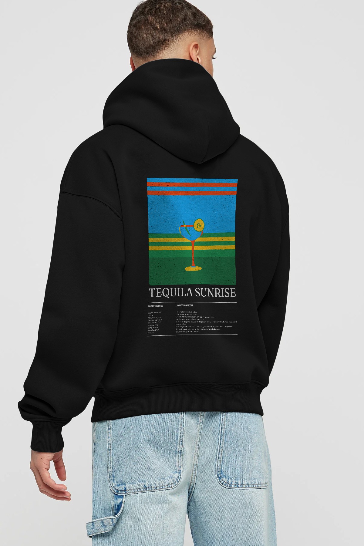 Tequila Sunrise Kokteyl Arka Baskılı Hoodie Oversize Kapüşonlu Sweatshirt Erkek Kadın