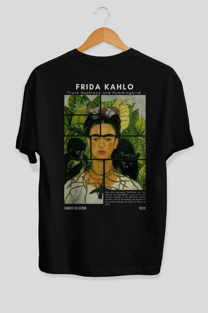 Frida Kahlo Arka Baskılı Oversize t-shirt Erkek Kadın Bisiklet Yaka Pamuk tişort