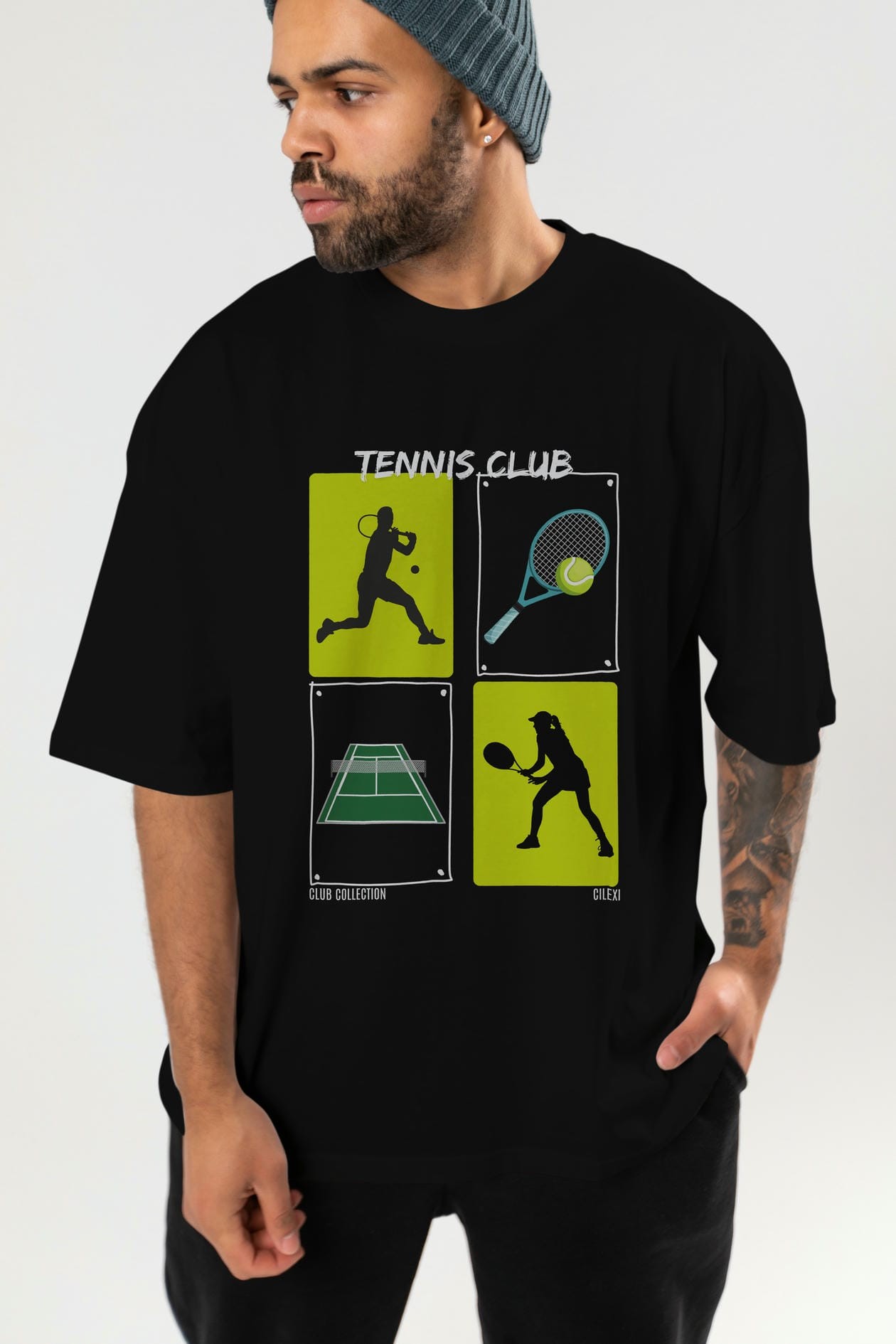 Tennis Club ön Baskılı Oversize t-shirt Erkek Kadın %100 Pamuk Bisiklet Yaka tişort