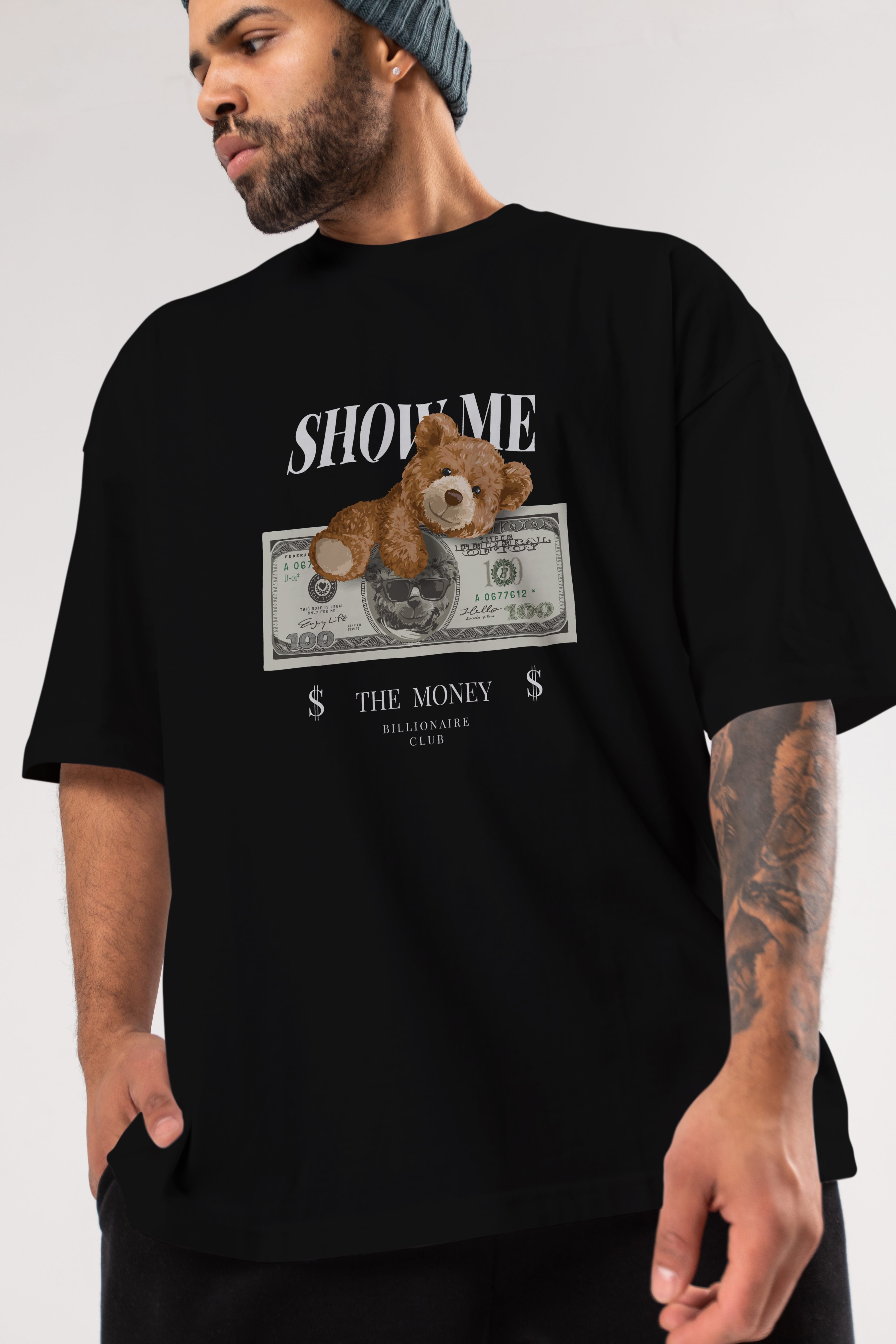Teddy Bear The Money Ön Baskılı Oversize t-shirt Erkek Kadın Unisex %100 Pamuk