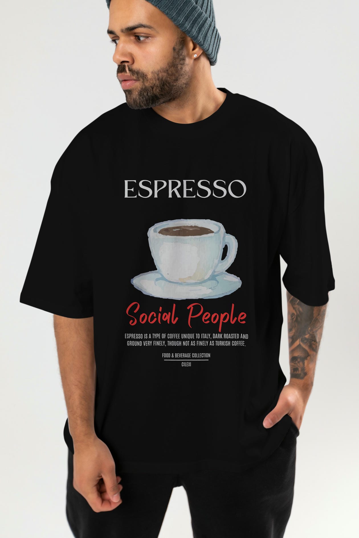 Espresso Kokteyl Serisi ön Baskılı Oversize t-shirt Erkek Kadın %100 Pamuk Bisiklet Yaka tişort