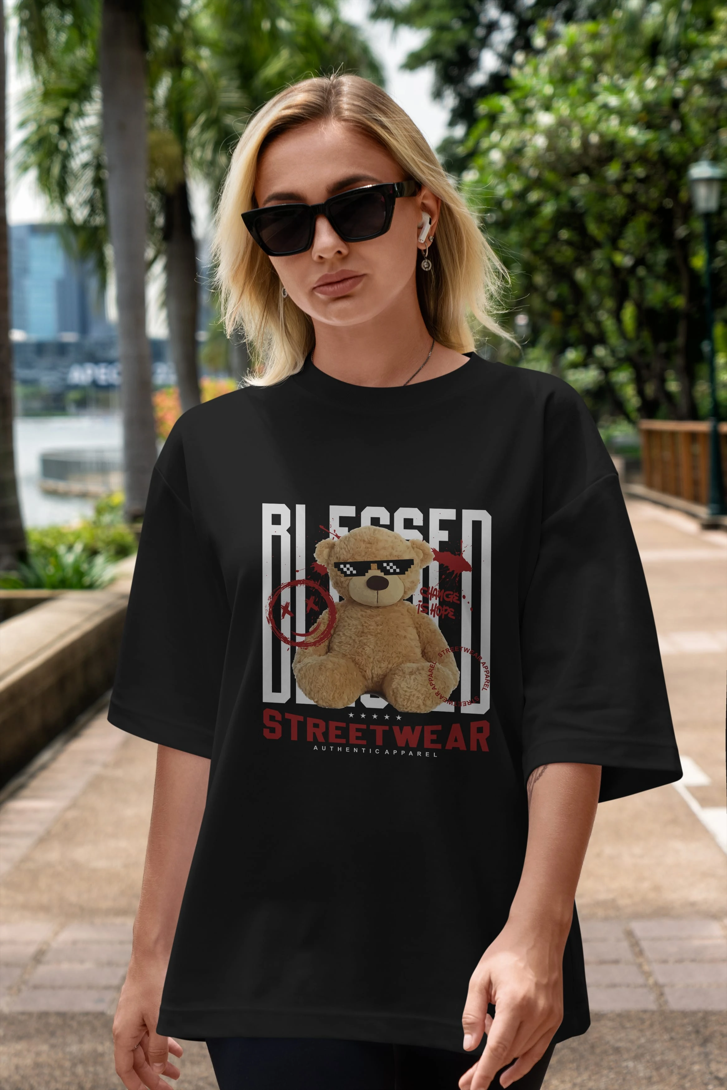 Blessed Bear Ön Baskılı Oversize t-shirt Erkek Kadın Unisex