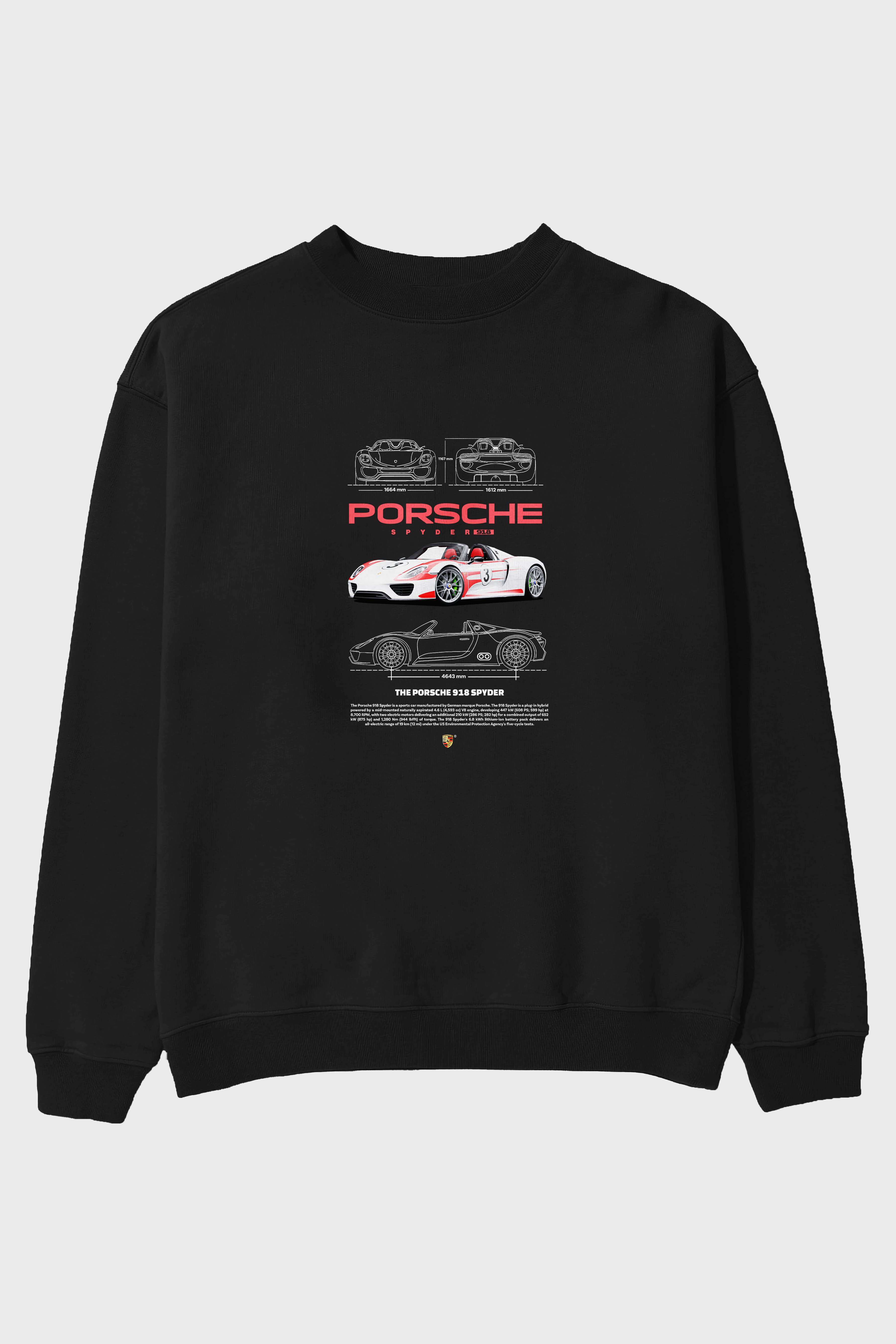 Porsche 918 Spyder 1 Ön Baskılı Anime Oversize Sweatshirt Erkek Kadın Unisex