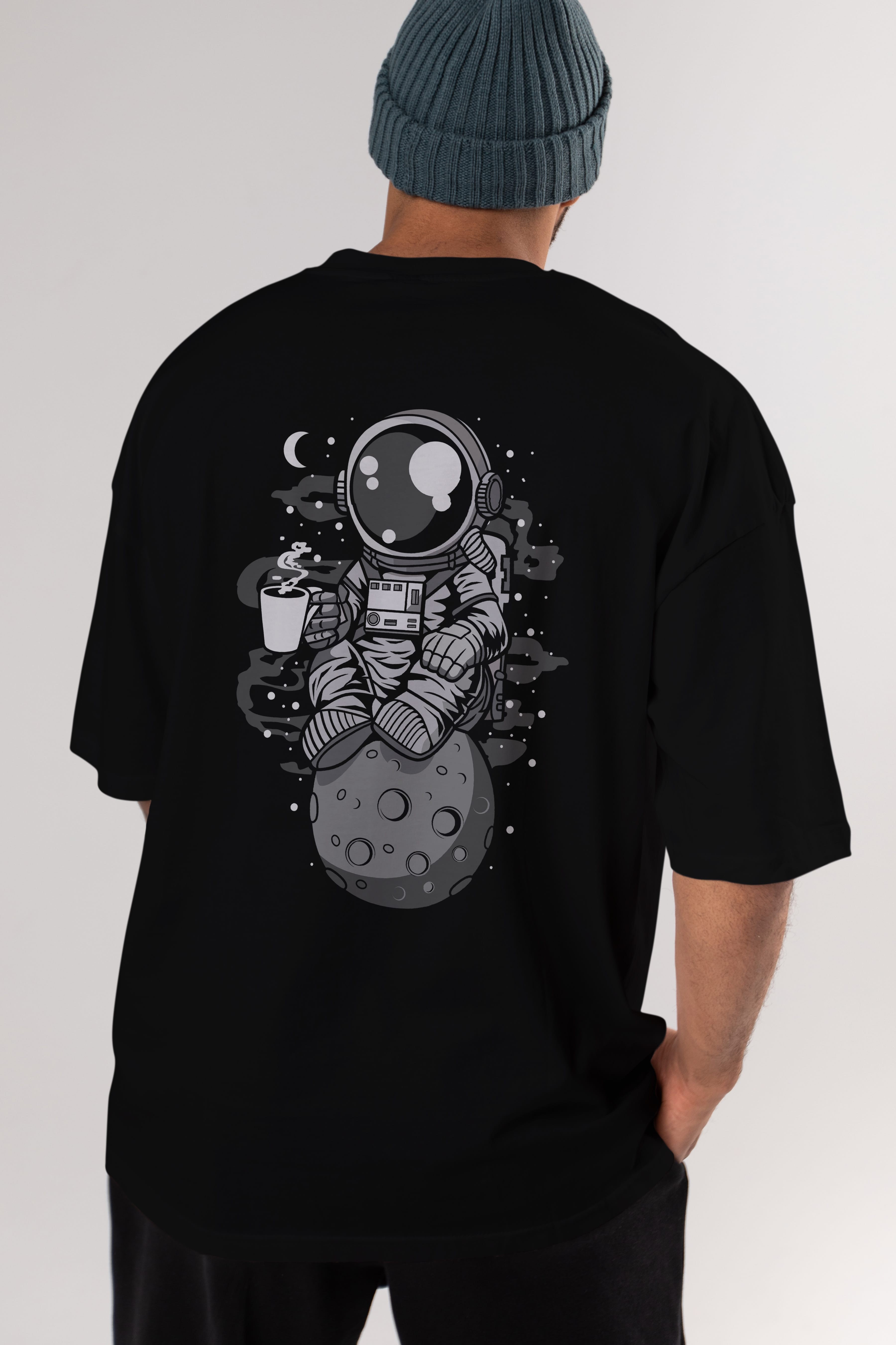 Astronaut Coffee Arka Baskılı Oversize t-shirt Erkek Kadın Unisex