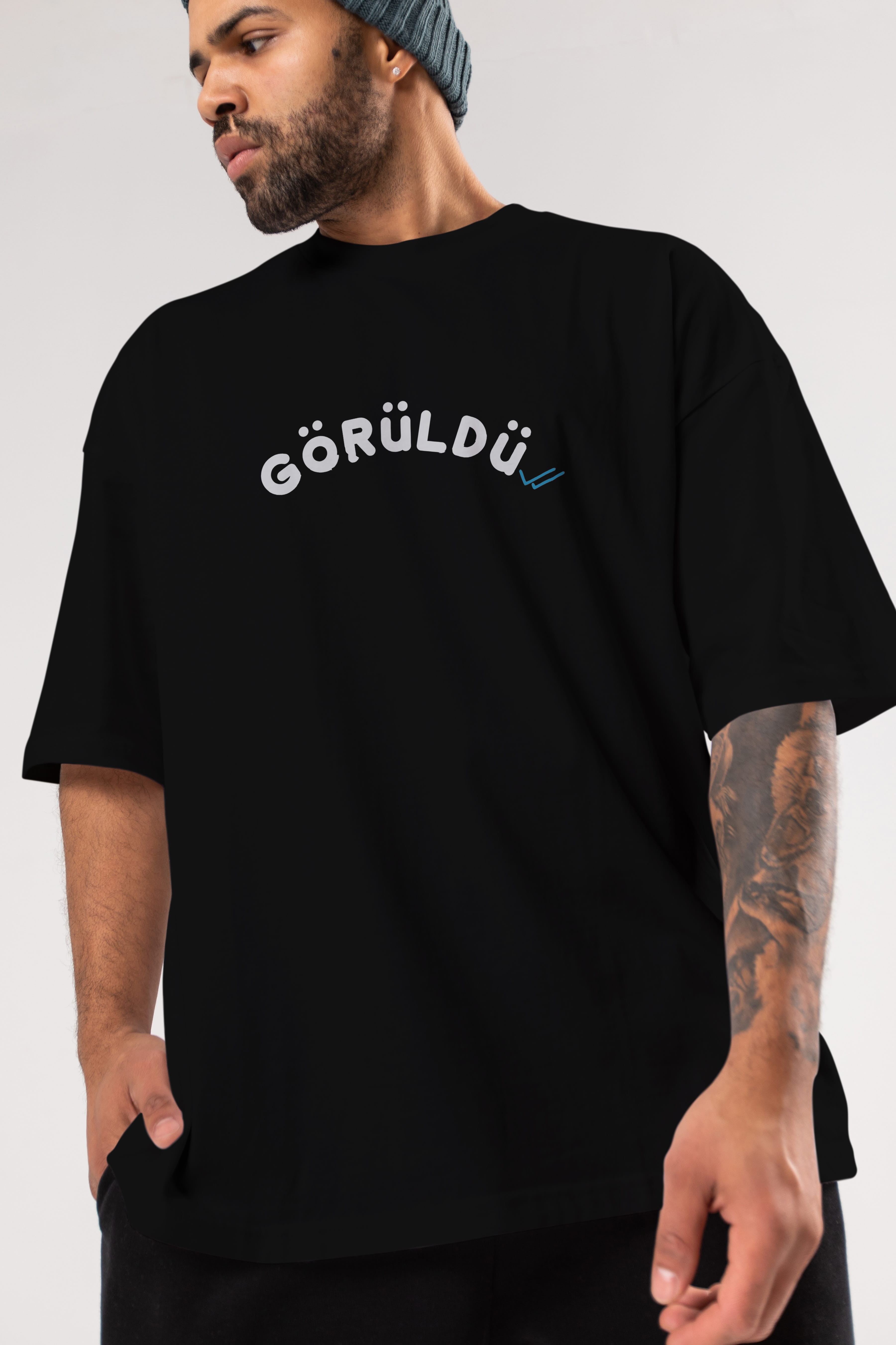 Görüldü Ön Baskılı Oversize t-shirt %100 pamuk Erkek Kadın Unisex