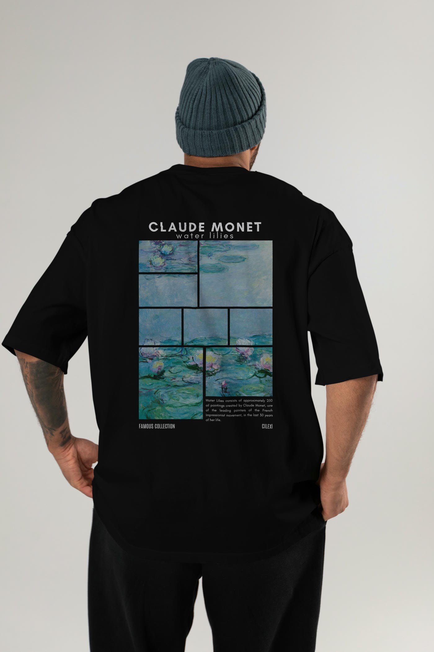 Claude Monet Arka Baskılı Oversize t-shirt Erkek Kadın Bisiklet Yaka Pamuk tişort