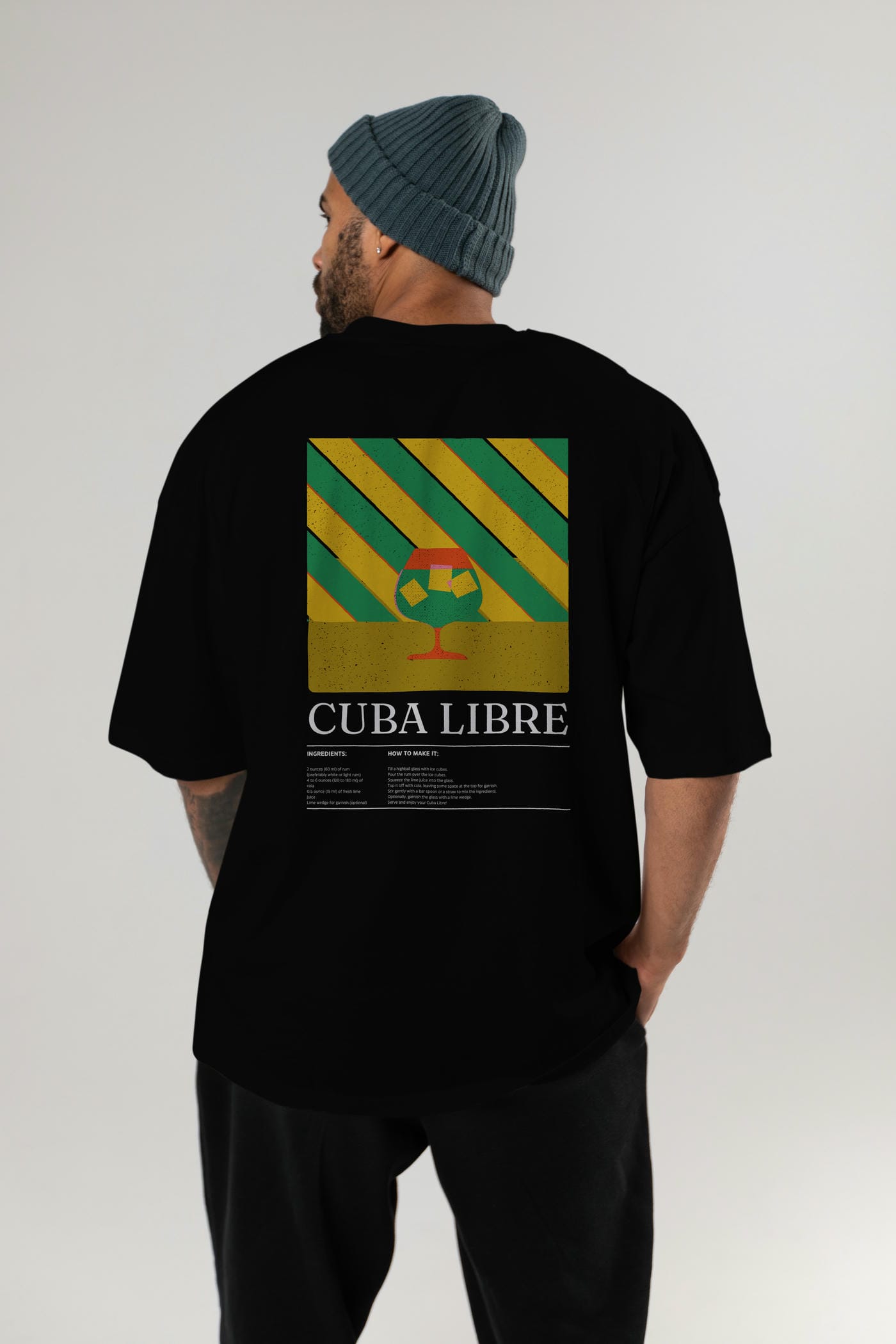 Cuba Libre Kokteyl Serisi Arka Baskılı Oversize t-shirt Erkek Kadın %100 Pamuk Bisiklet Yaka tişort