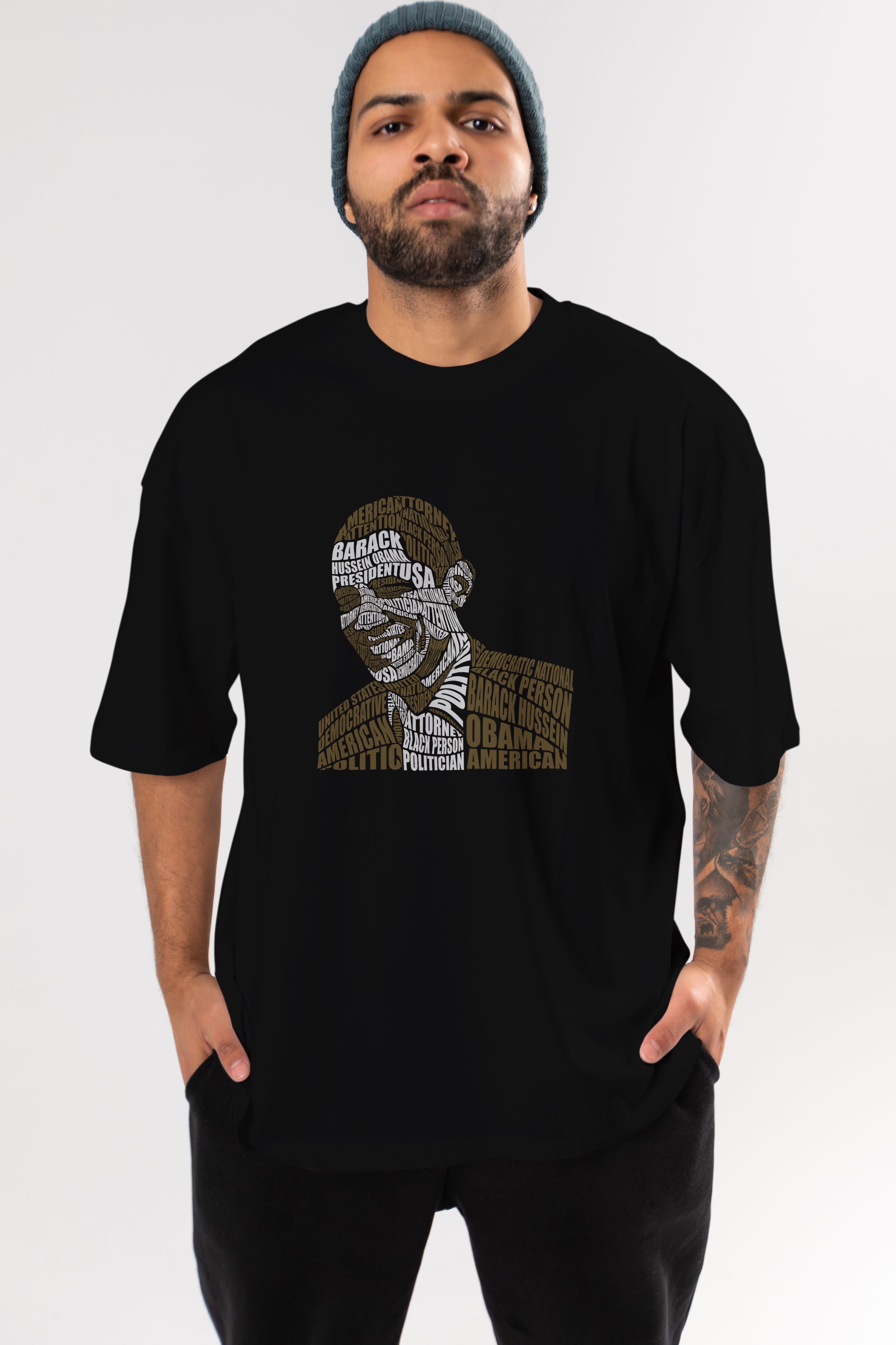 Obama Calligram Ön Baskılı Oversize t-shirt %100 pamuk Erkek Kadın Unisex