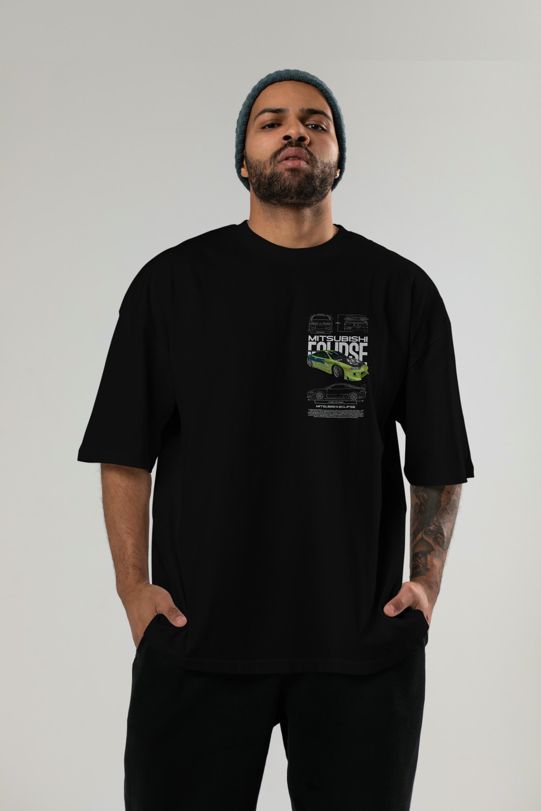 mitsubishi eclipse Ön Sol Baskılı Oversize t-shirt Erkek Kadın Unisex %100 Pamuk Bisiklet Yaka tişort