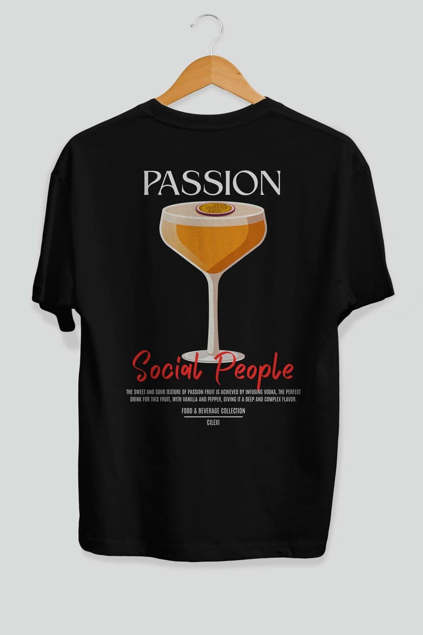 Passion Kokteyl Serisi Baskılı Oversize t-shirt Erkek Kadın Unisex %100 Pamuk Bisiklet Yaka tişort
