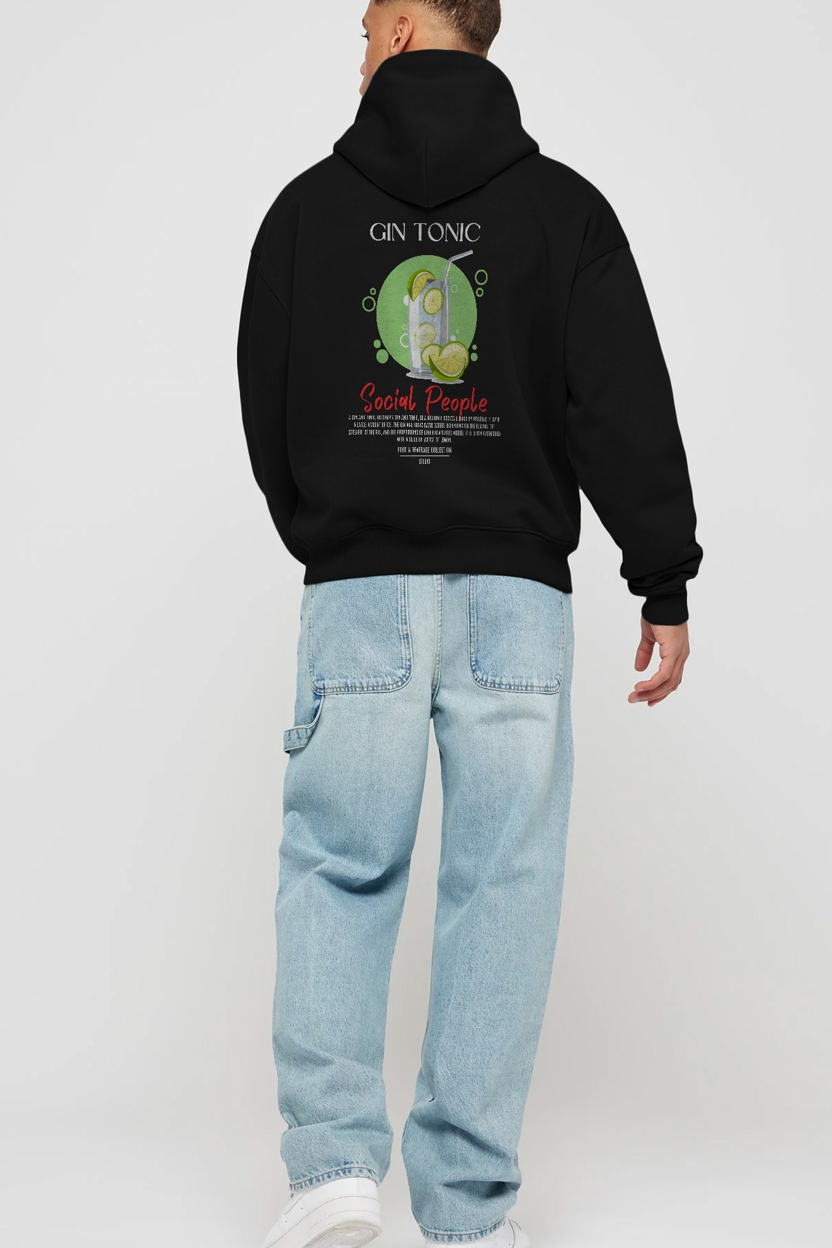 Gin Tonic Kokteyl Arka Baskılı Hoodie Oversize Kapüşonlu Sweatshirt Erkek Kadın
