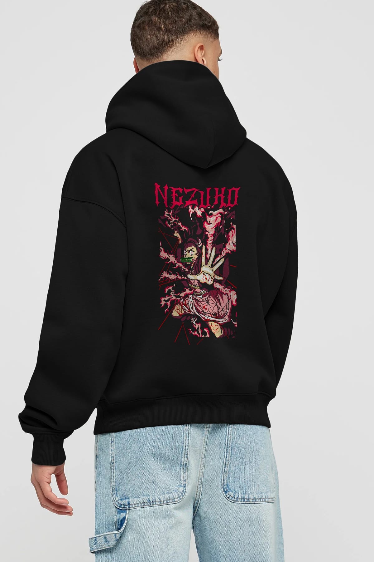 NEZUKO KAMADO Anime Arka Baskılı Hoodie Oversize Kapüşonlu Sweatshirt Erkek Kadın Unisex