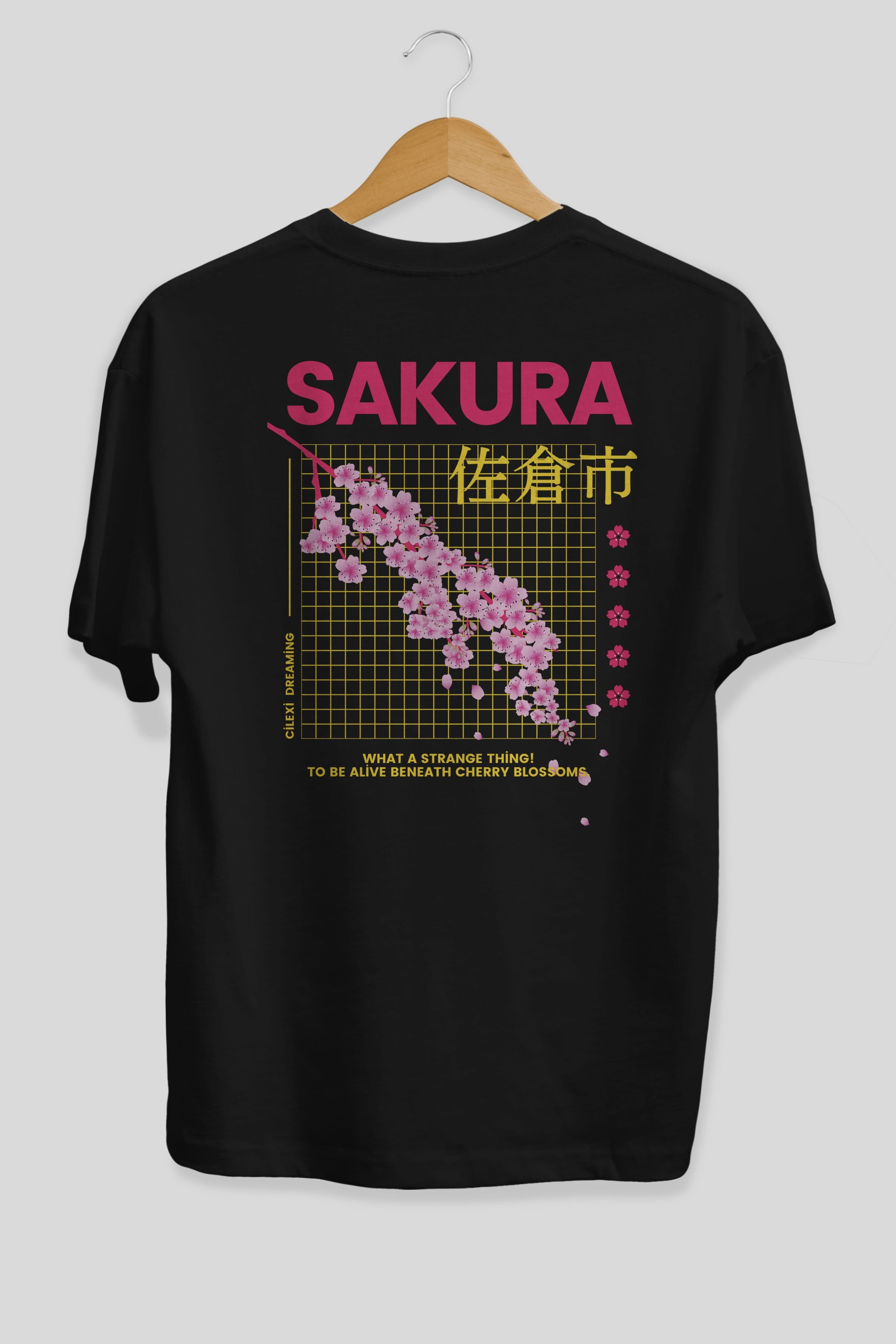 Sakura Streetwear Arka Baskılı Oversize t-shirt Erkek Kadın Unisex