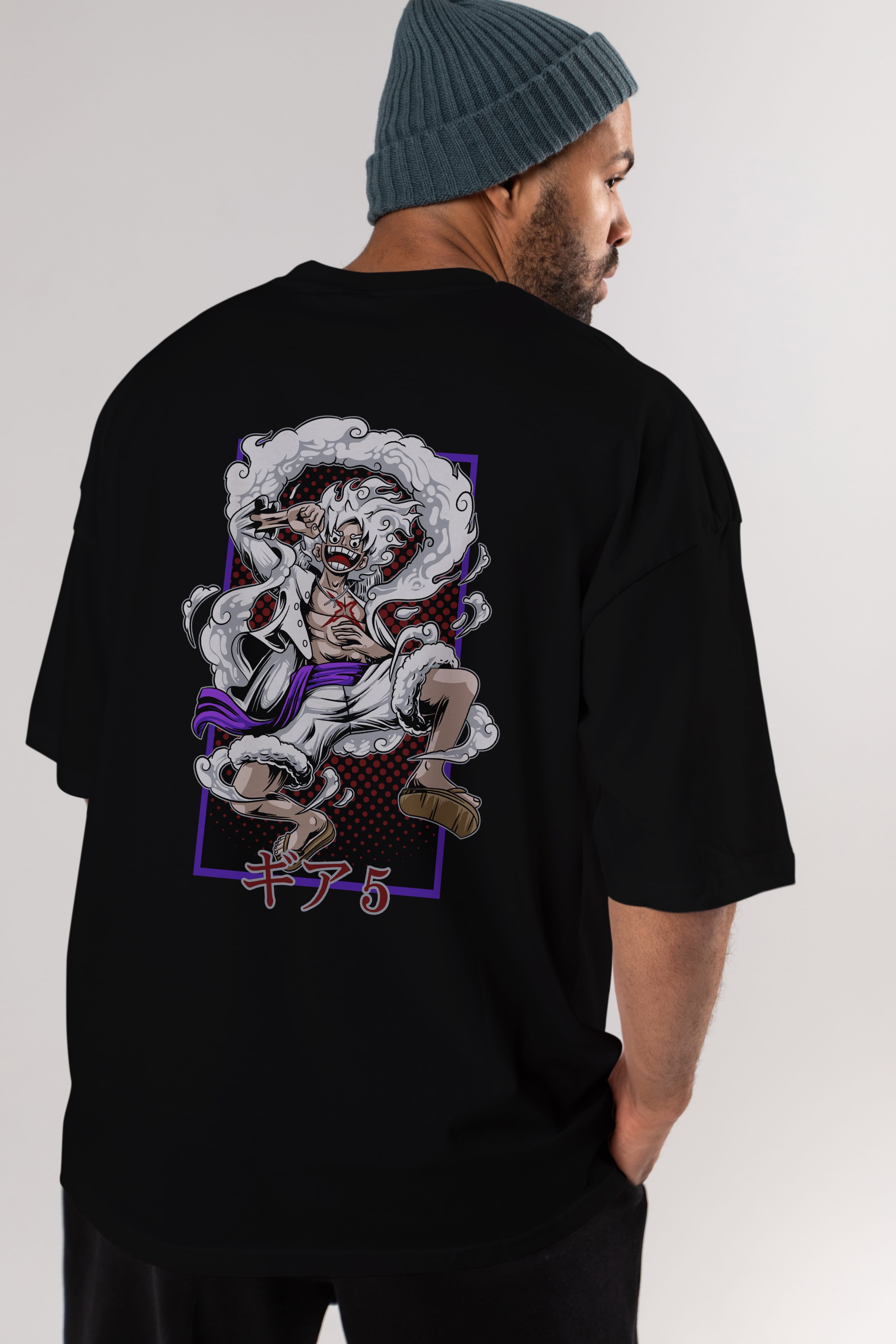 LUFFY GEAR 5 RECUADRO Anime Arka Baskılı Oversize t-shirt Erkek Kadın Unisex