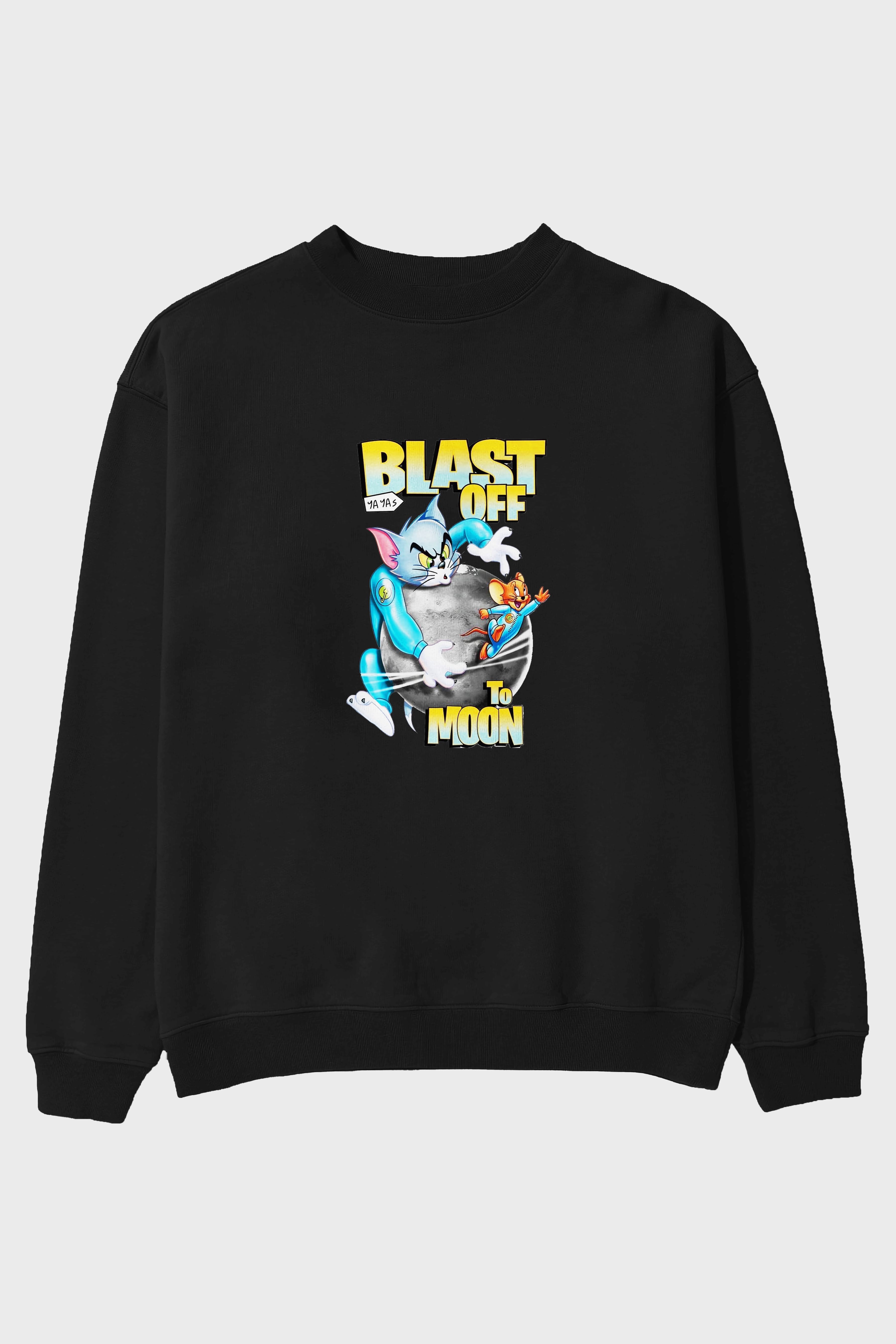 Tom ve Jerry Ön Baskılı Oversize Sweatshirt Erkek Kadın Unisex