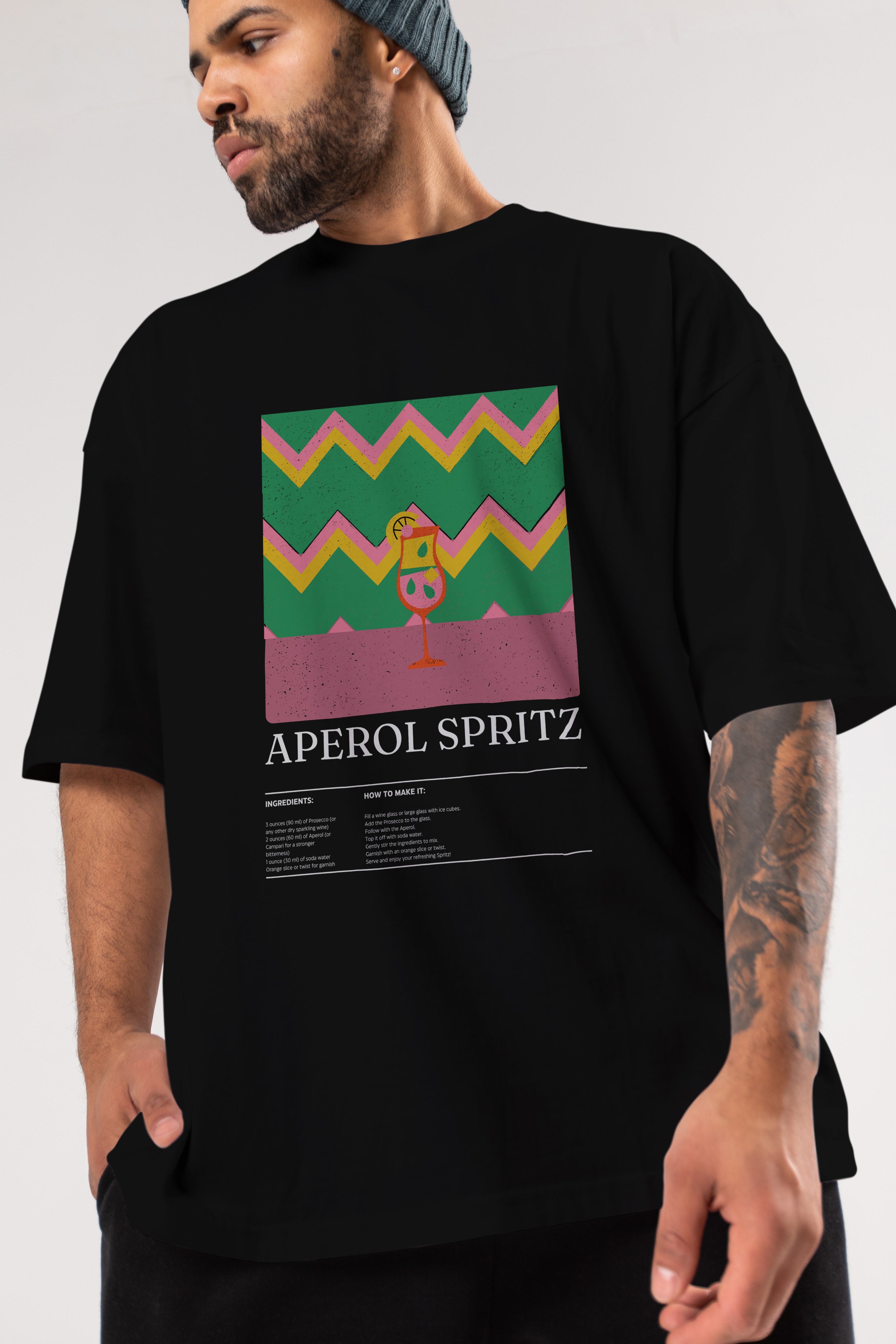 Aperol Spritz Kokteyl Ön Baskılı Oversize t-shirt Erkek Kadın %100 Pamuk Bisiklet Yaka tişort