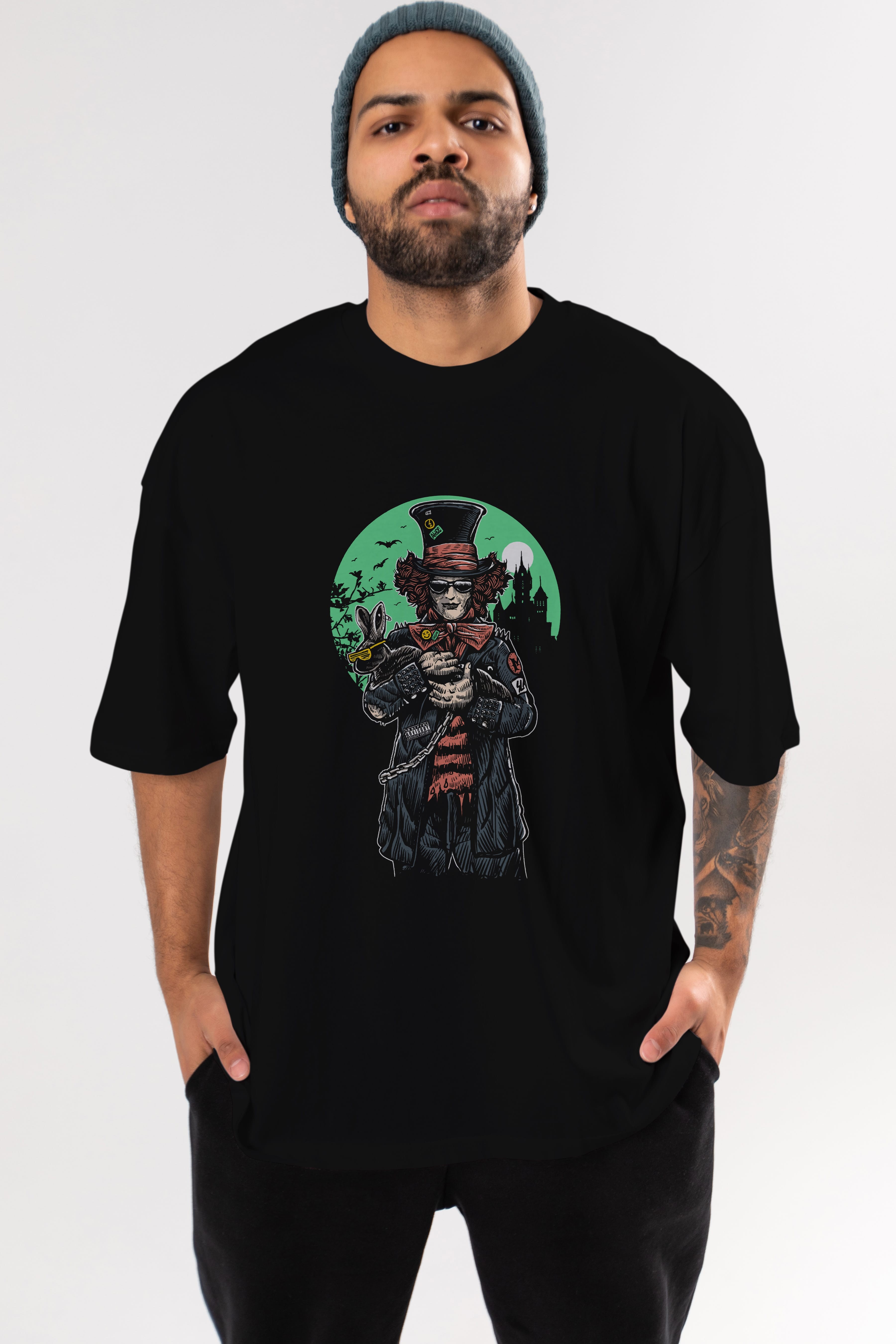Mad Hatter Ön Baskılı Oversize t-shirt Erkek Kadın Unisex %100 Pamuk tişort